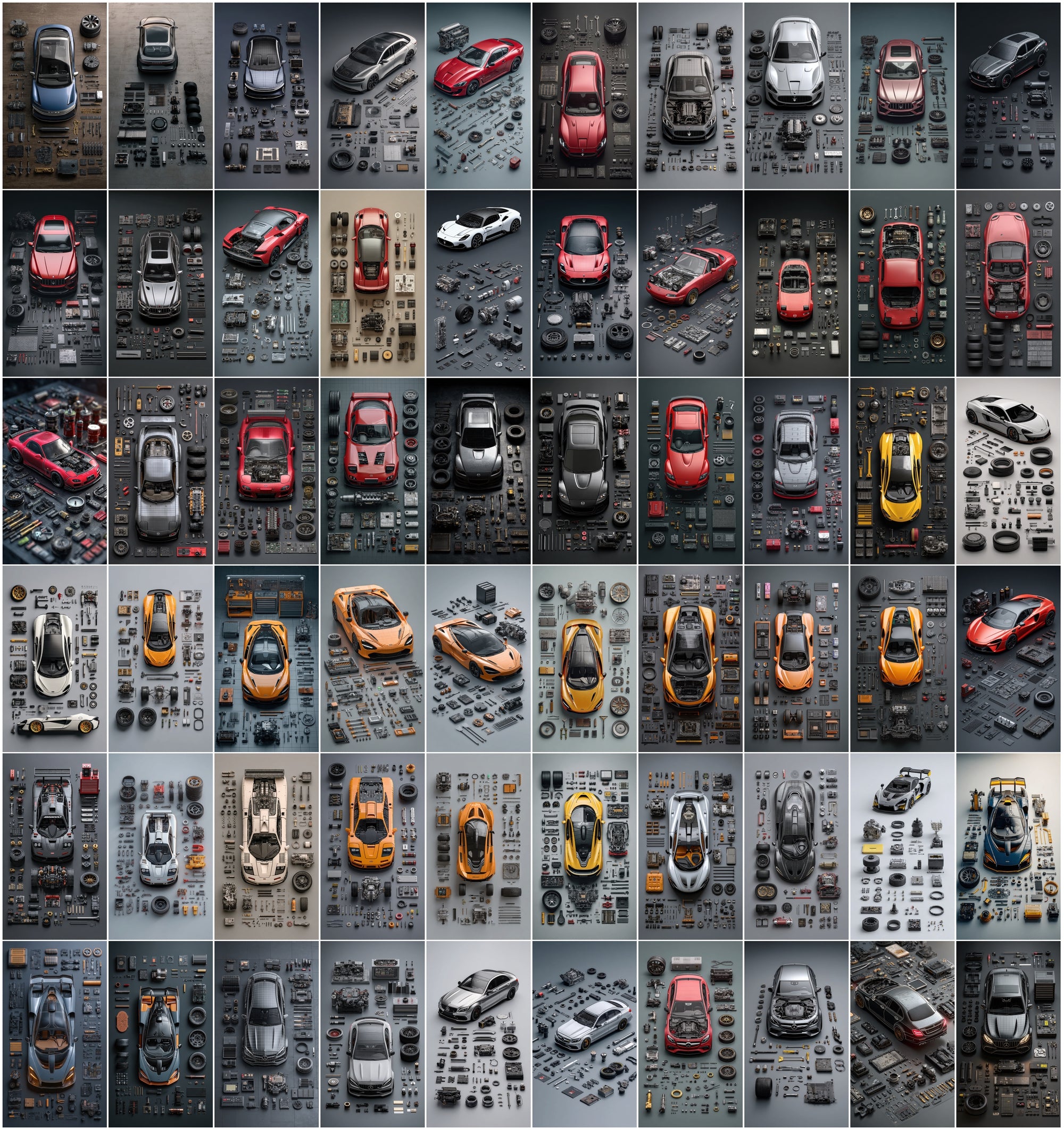 620 Disassembled Supercar Images | Automotive Parts Art