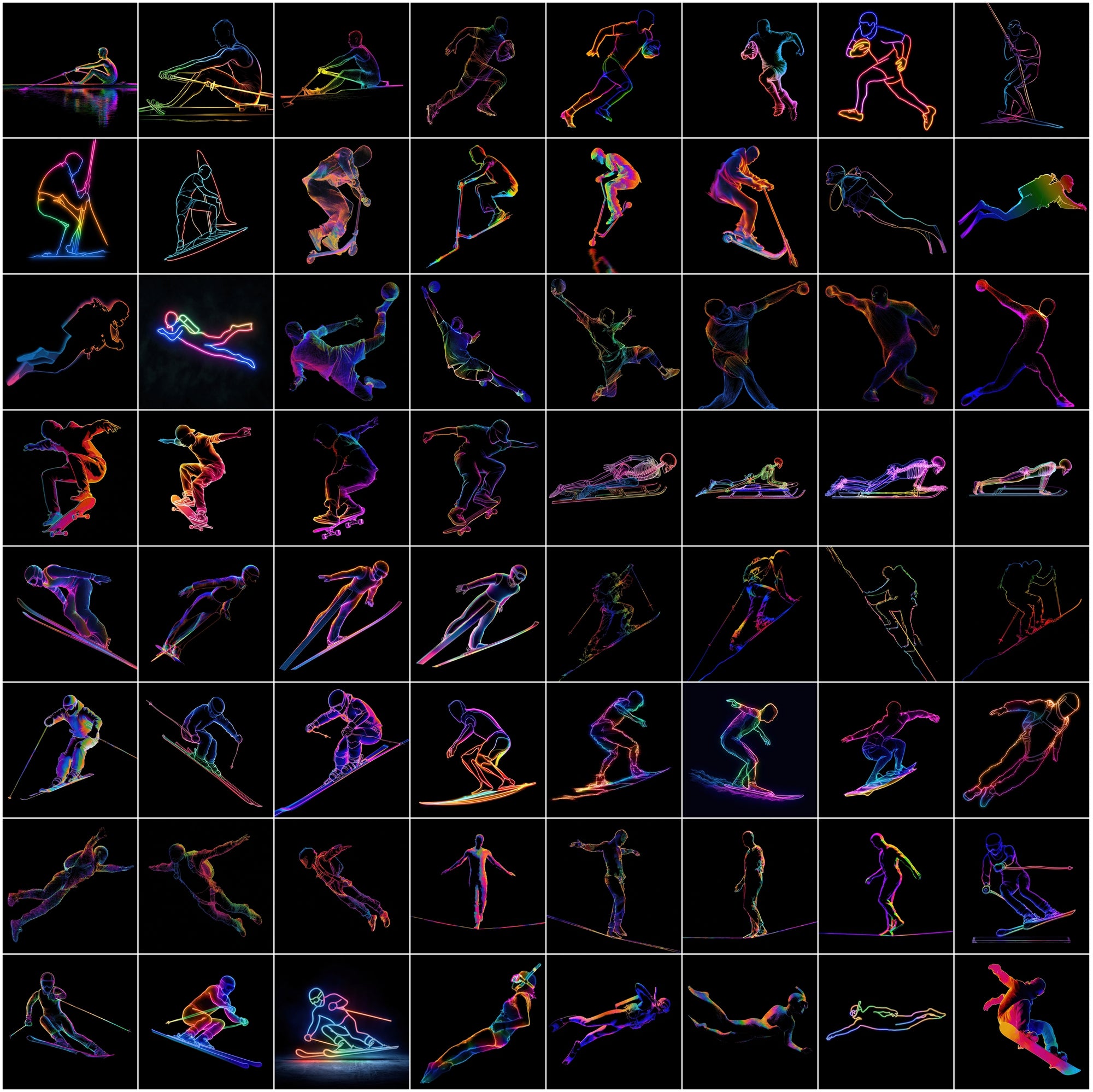 615 Neon Sports Silhouette Images Bundle – High-Resolution JPG Graphics with Commercial License