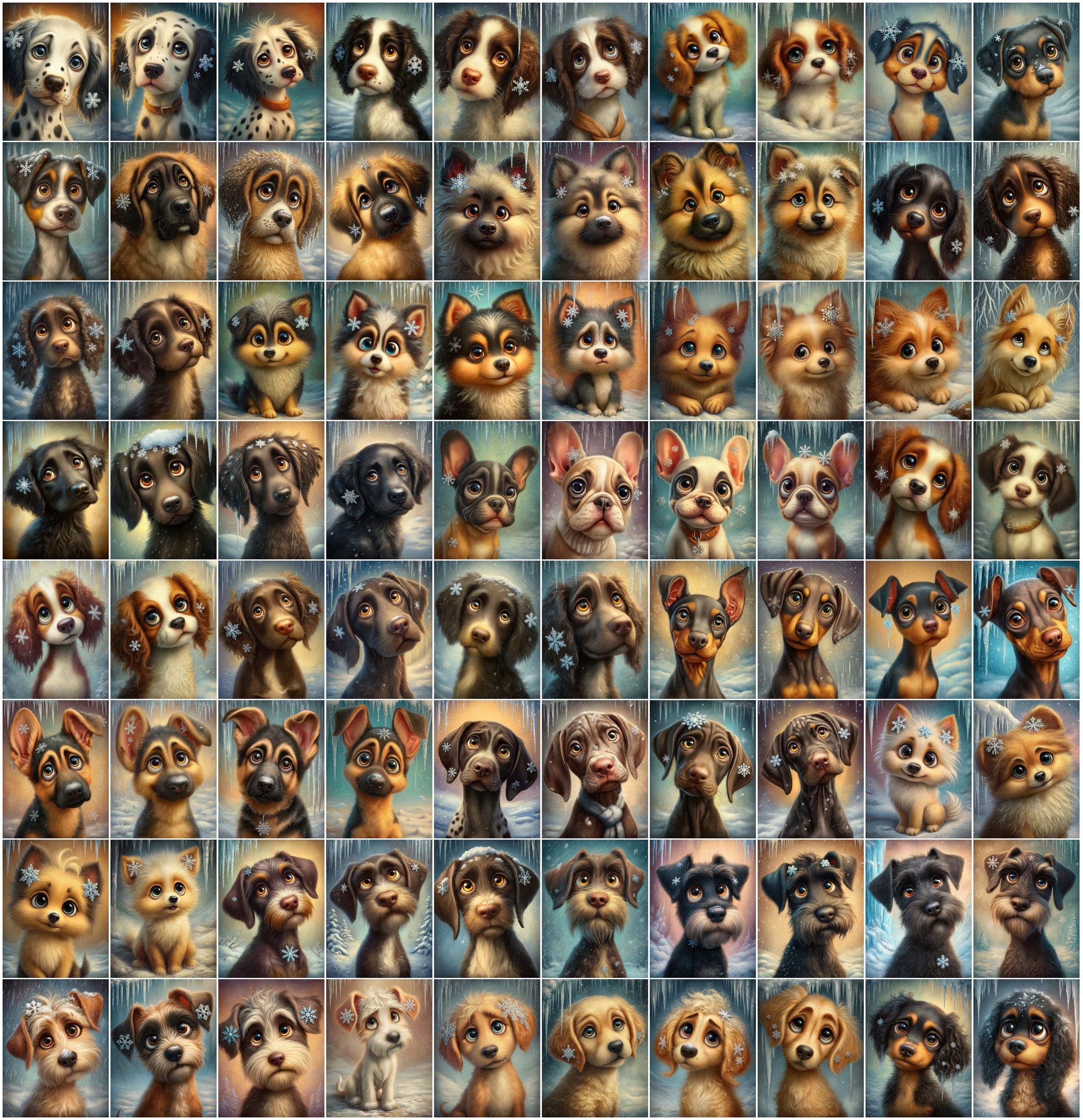 1080 Cute Dog Breed Illustrations – High-Resolution Winter Puppy Art with Commercial License