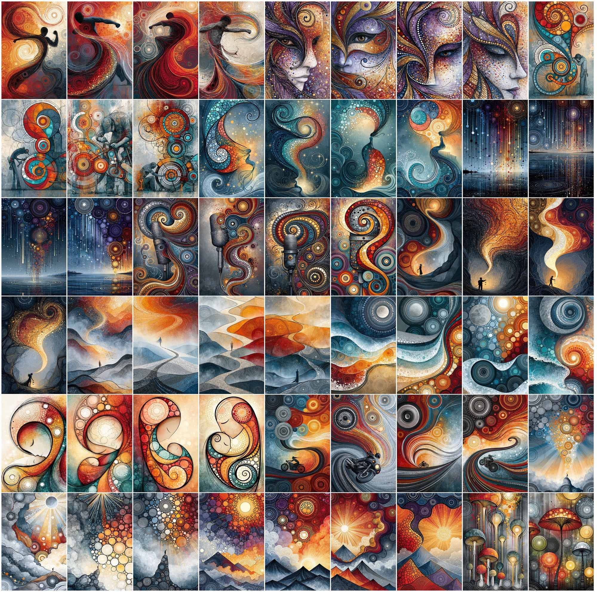600 Dot Art Abstract Clipart Bundle, Colorful JPG Wall Art Images, Animals People Landscapes Commercial License
