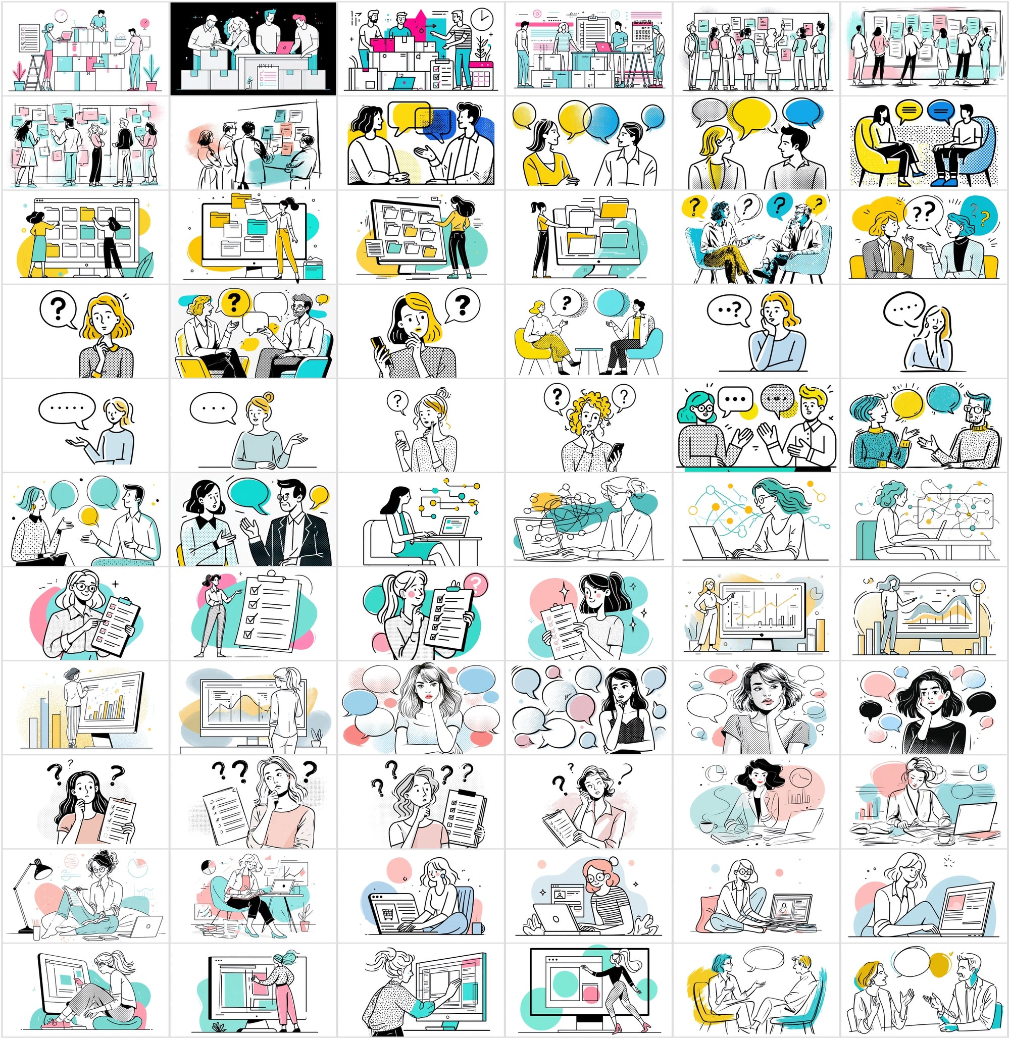900 Business Line Art Illustrations – Chat, Office & Workflow Graphics Bundle