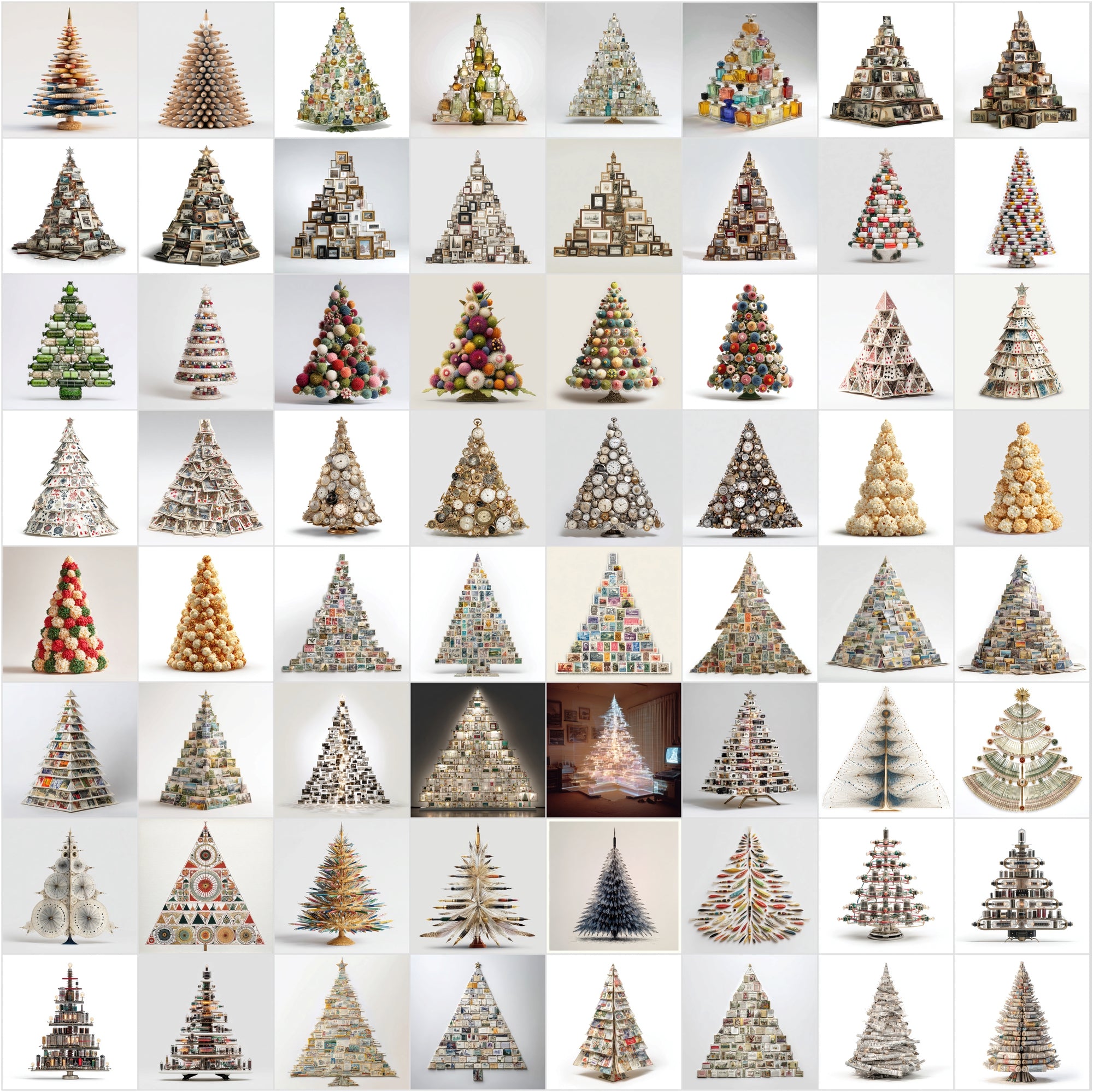 634 Retro Christmas Tree Illustrations Made from Vintage Items
