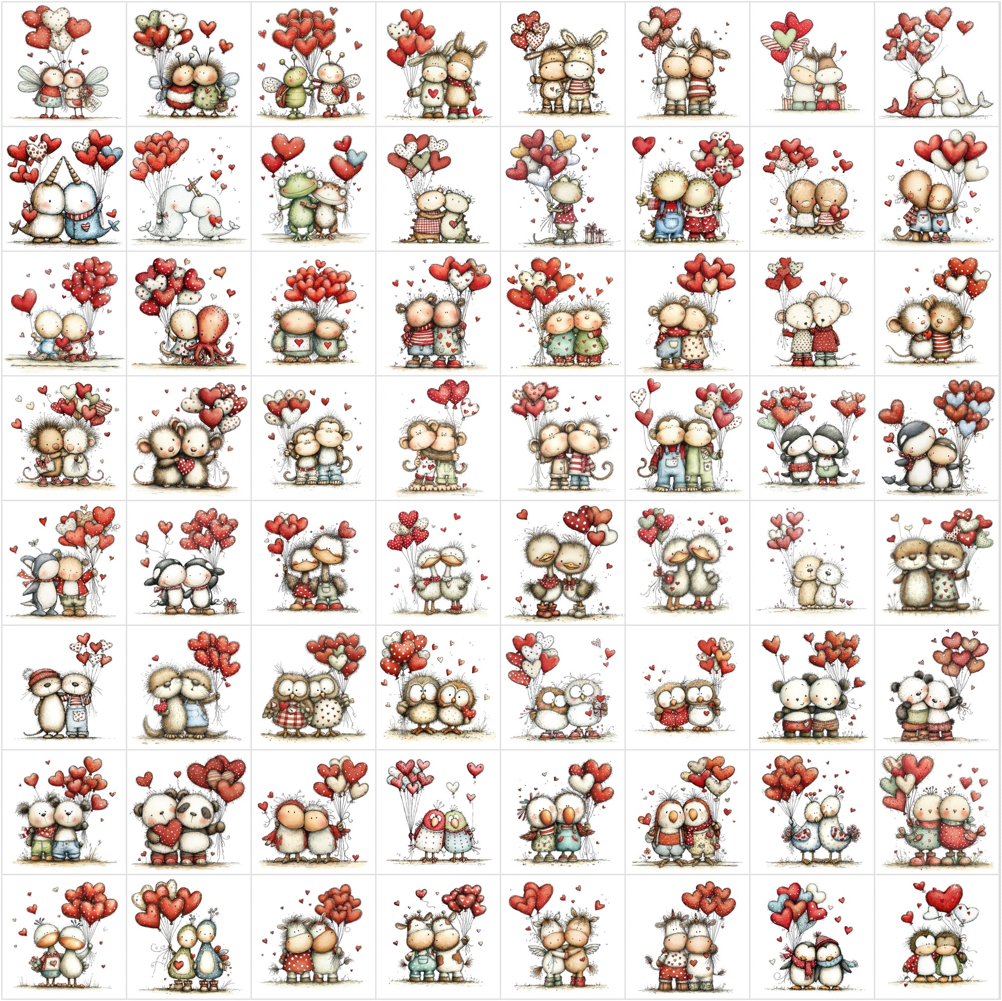 630 Animals Hugging Clipart Bundle | Valentine Cute Watercolor Style