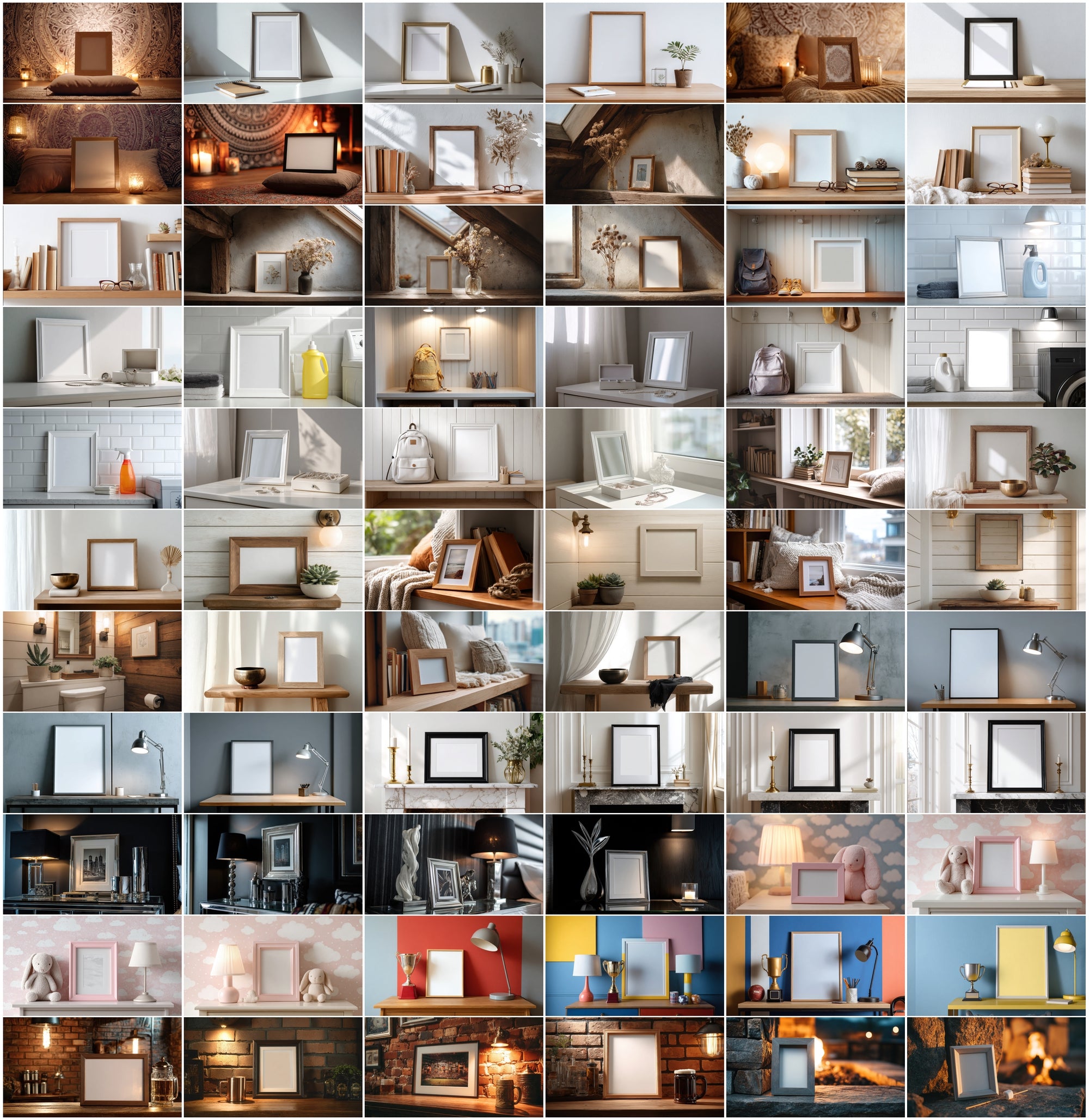 630 Interior Frame Mockups – Realistic Home Decor Settings for Wall Art, Prints & Photos