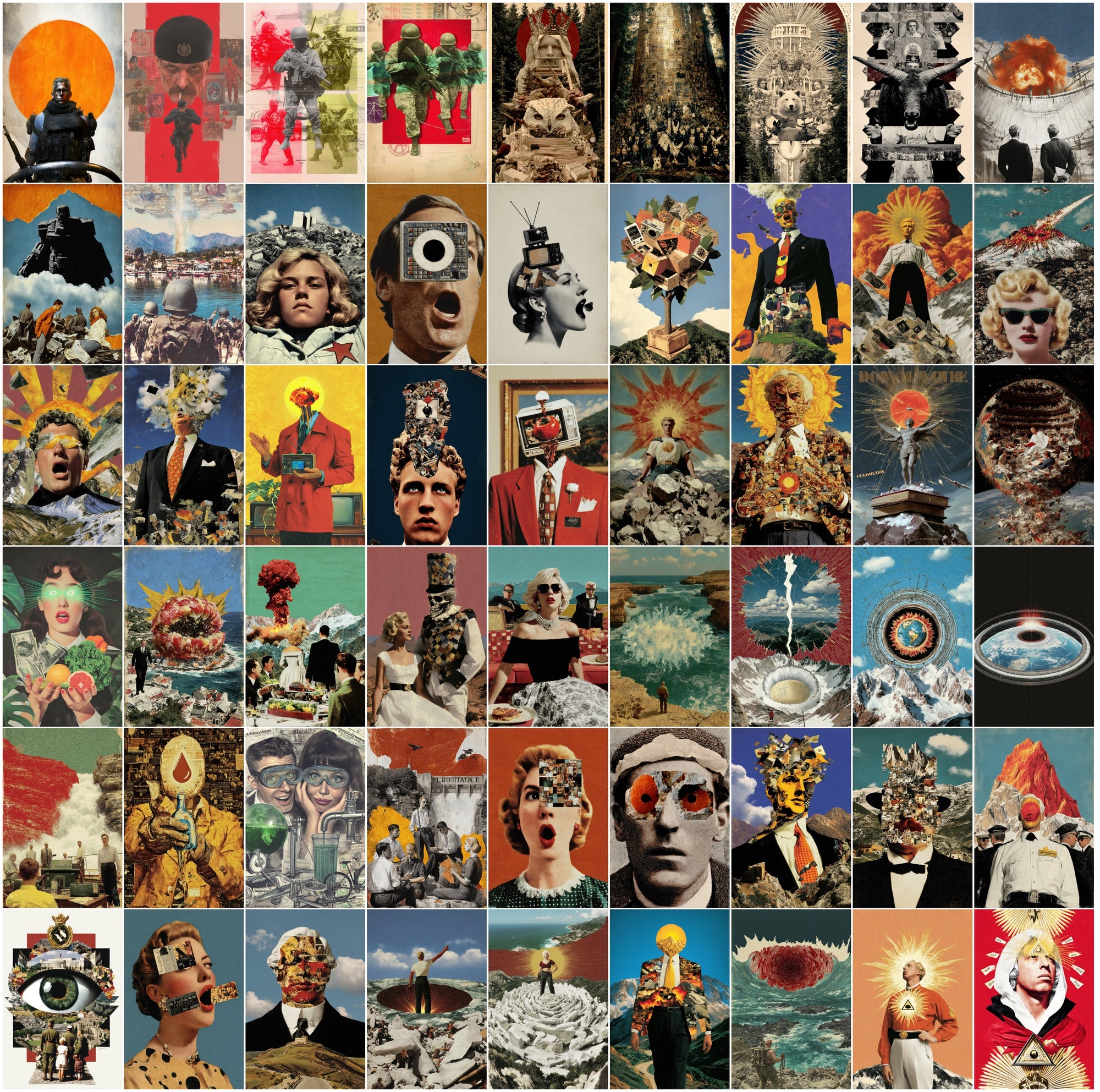 500 Strange Retro Sci-Fi Backgrounds | Bizarre Pop-Art Collage JPGs | Glitch, Conspiracy, Vaporwave, Surreal Aesthetic