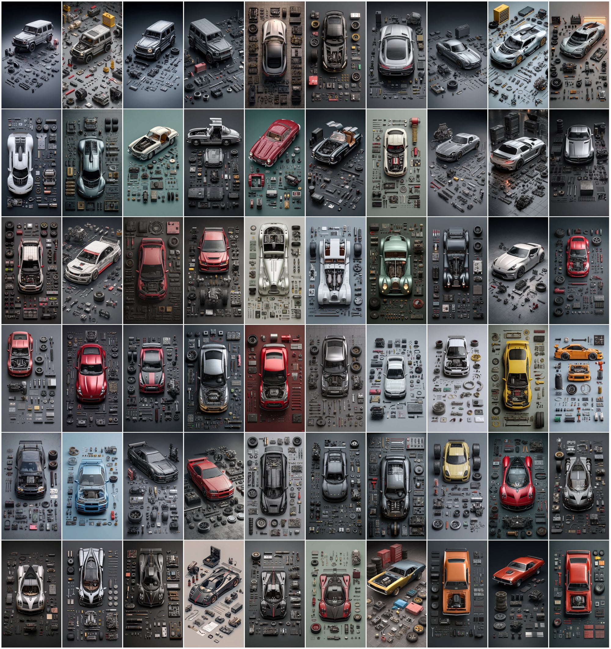 620 Disassembled Supercar Images | Automotive Parts Art