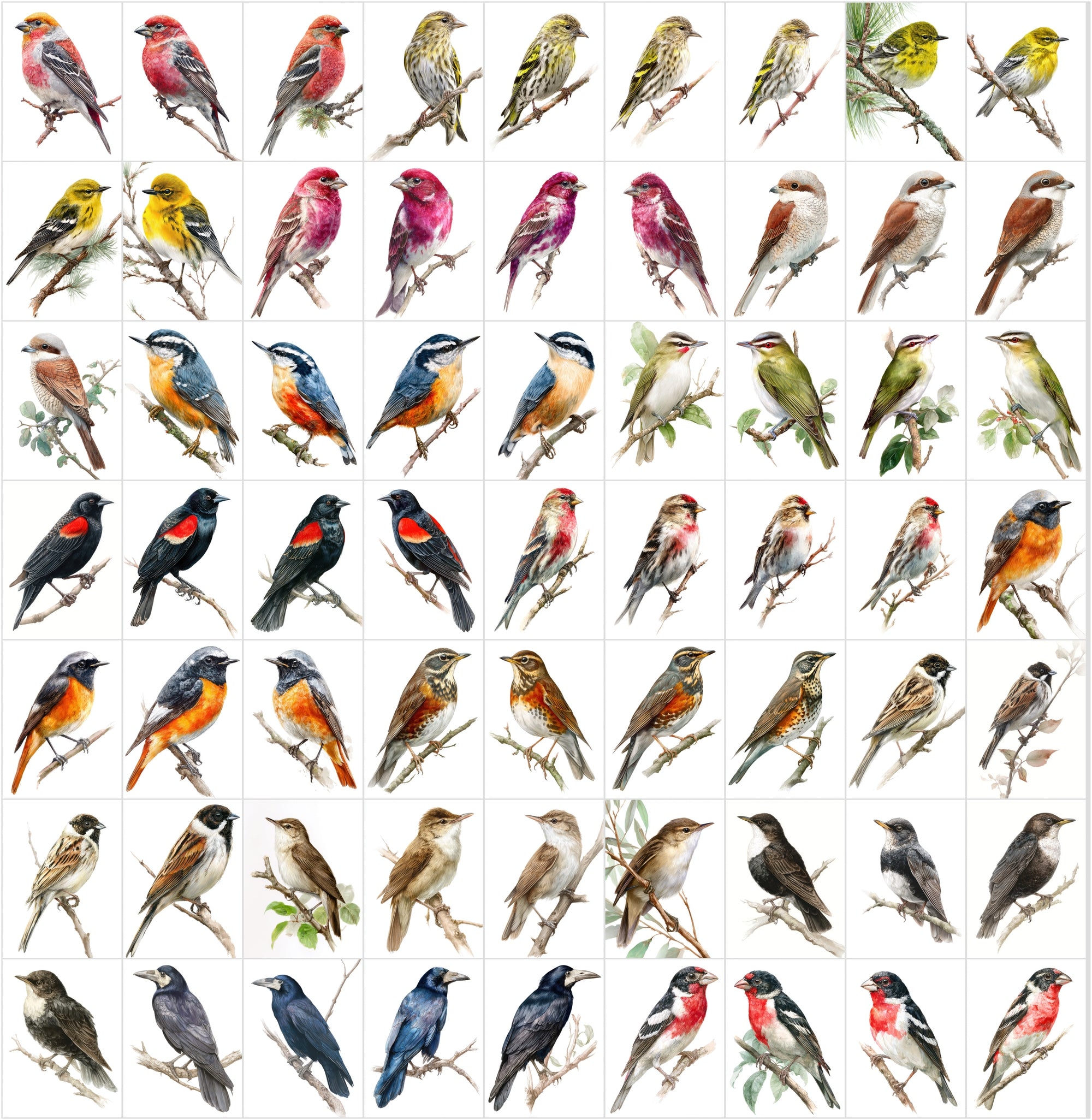 680 Bird Illustrations Bundle – Realistic Birds Clipart