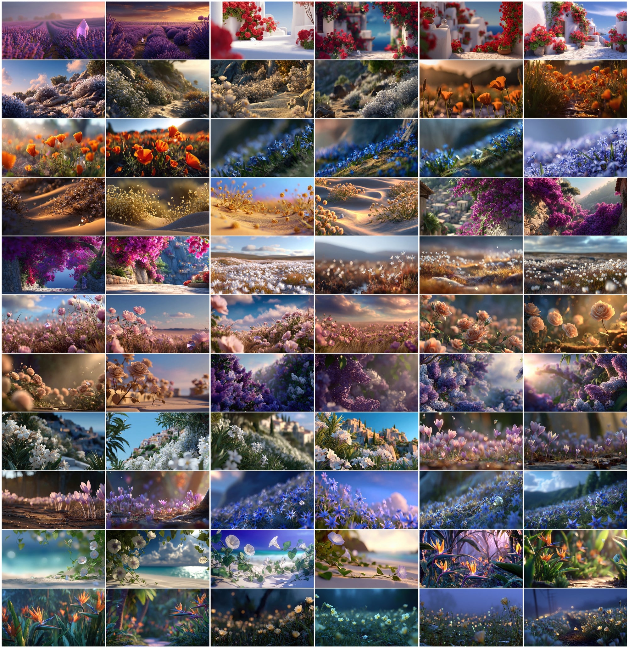 635 Enchanted Floral Landscapes JPG Bundle, Cinematic Wildflower Fields