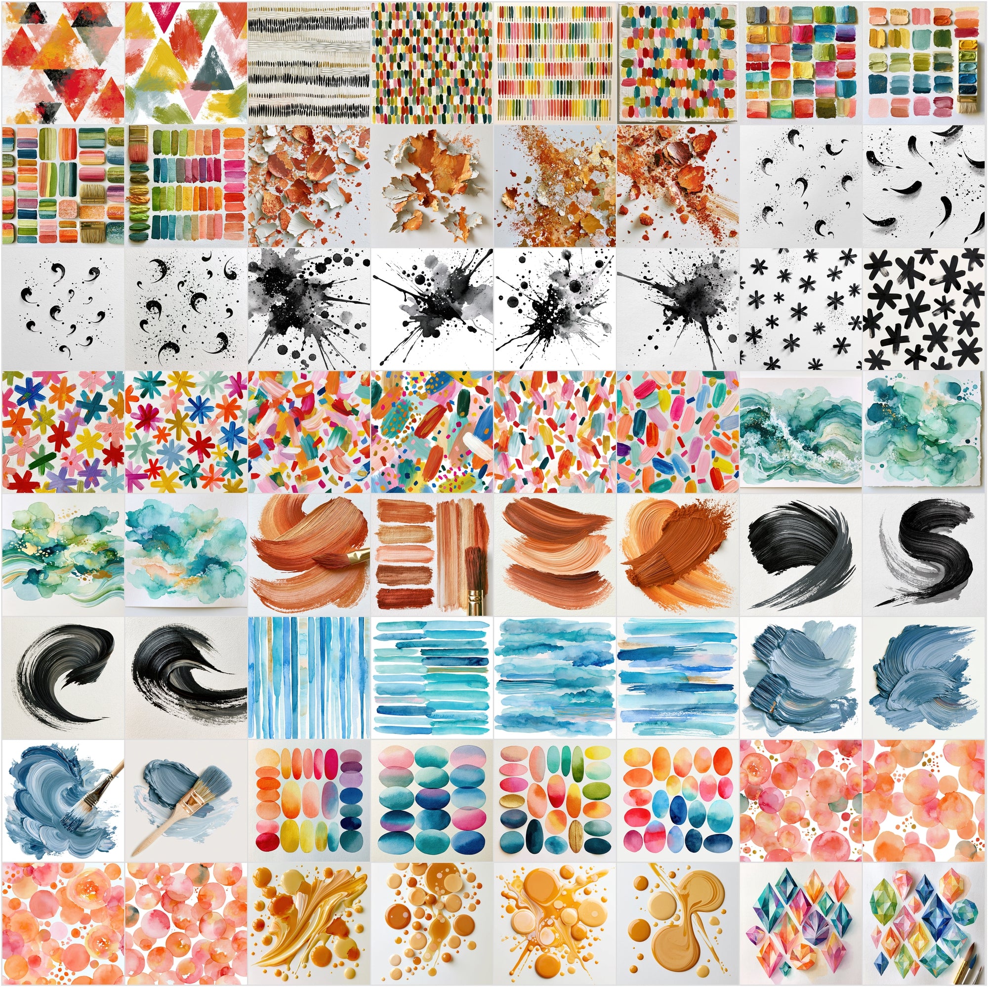 620 Watercolor Graphic Elements Clipart Bundle | Abstract Ink Brushstrokes, Splatters & Washes