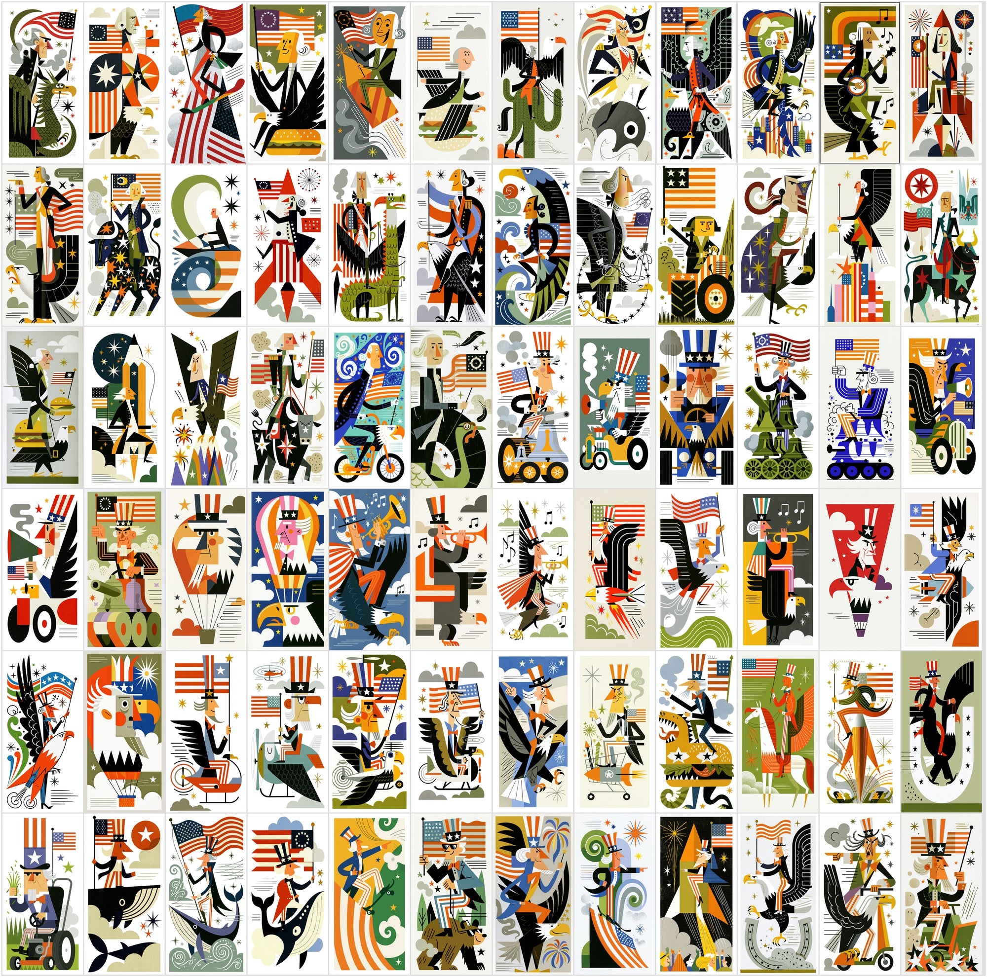 630 Retro Patriotic Cartoon Illustrations, American Eagle Clipart Bundle, Vintage USA JPG Art, Commercial License