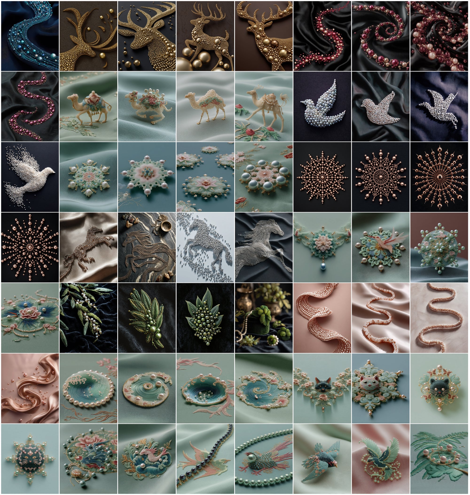 700 Pearl Art Images Bundle, Luxury Flatlay Mandala & Animal Silhouettes