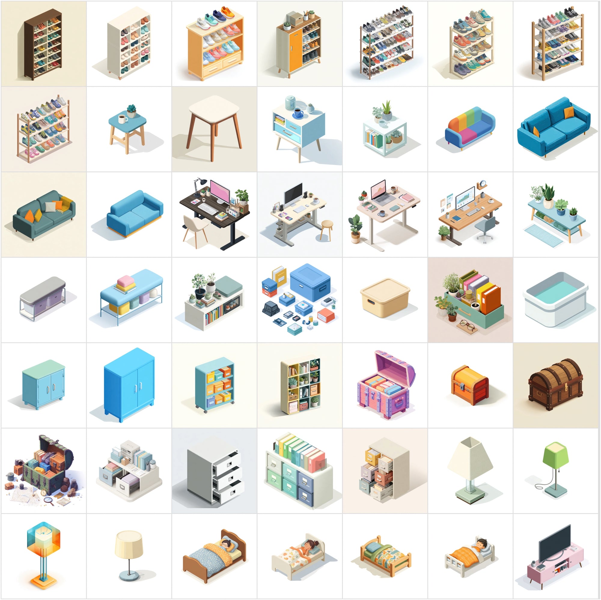 427 Isometric Furniture Illustrations