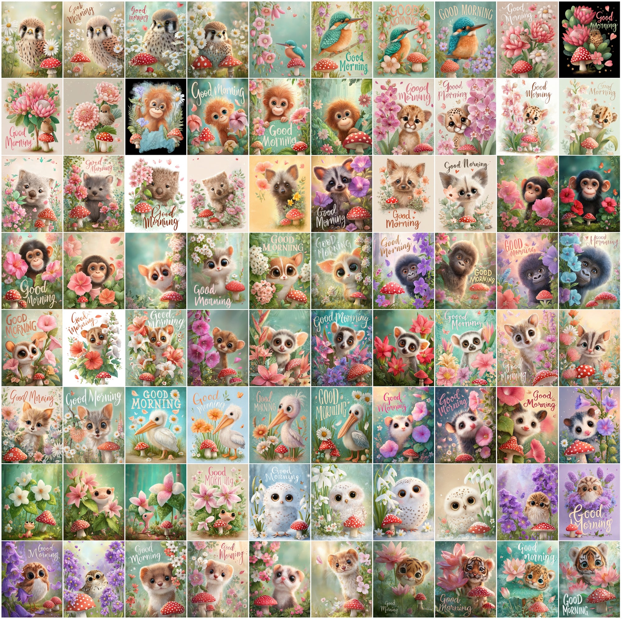 635 Whimsical Animal & Flower Images, High-Res Digital Download