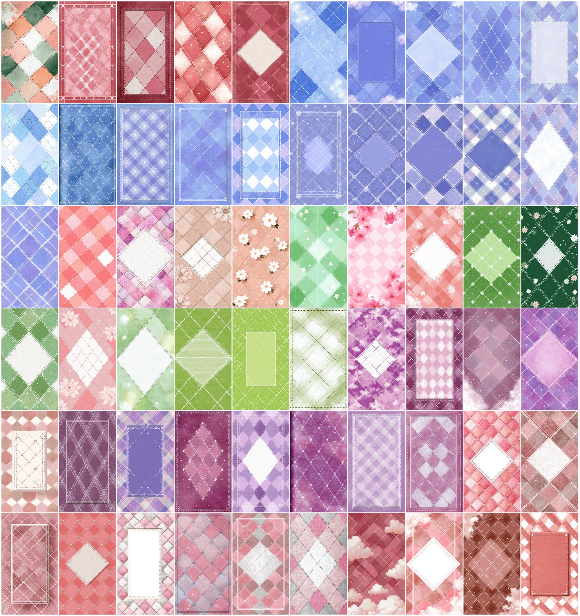 615 Cute Journal Backgrounds Bundle – Pastel Checkered Digital Papers, Aesthetic Scrapbook Pages, Dreamy Crayon Texture JPG Pack