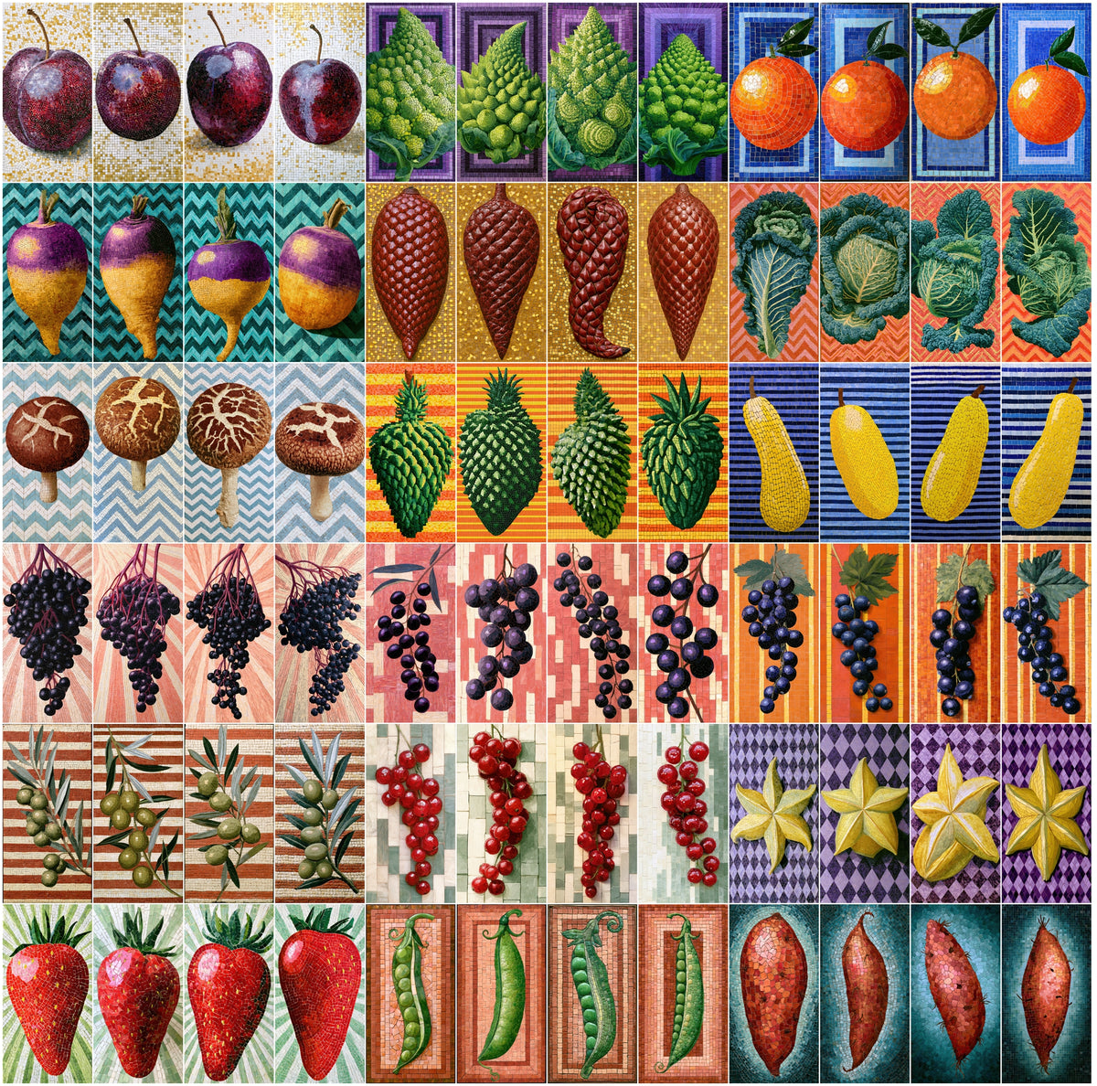 636 Mosaic Fruit & Vegetable Clipart Bundle | Mosaic Art Wall Prints, Kitchen Decor JPG