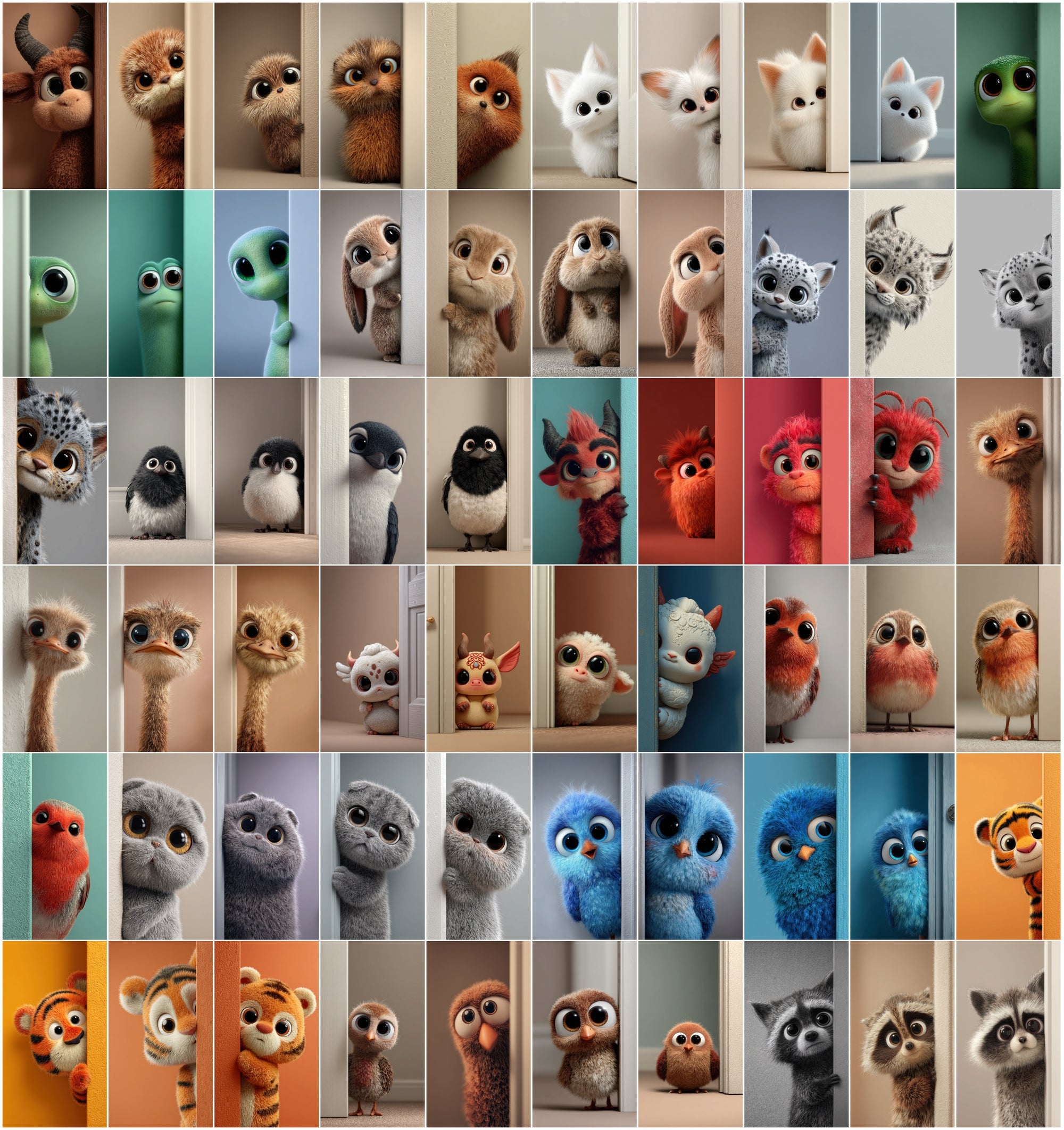 600 Cute 3D Peeking Animals Bundle | Cartoon-Style Characters