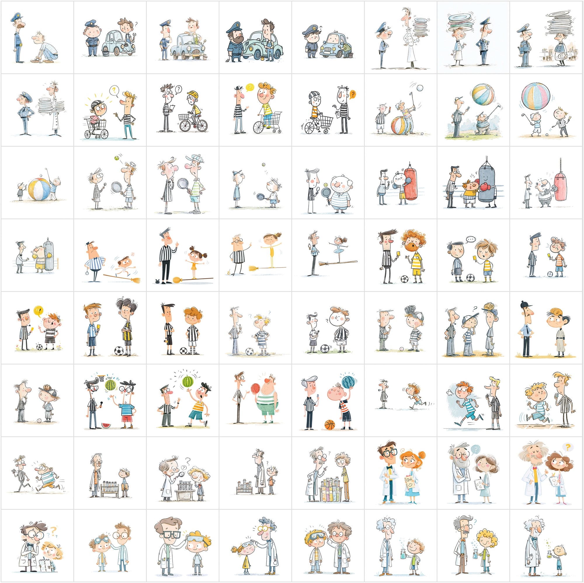 630 Funny Cartoon People Interaction Illustrations JPG Bundle