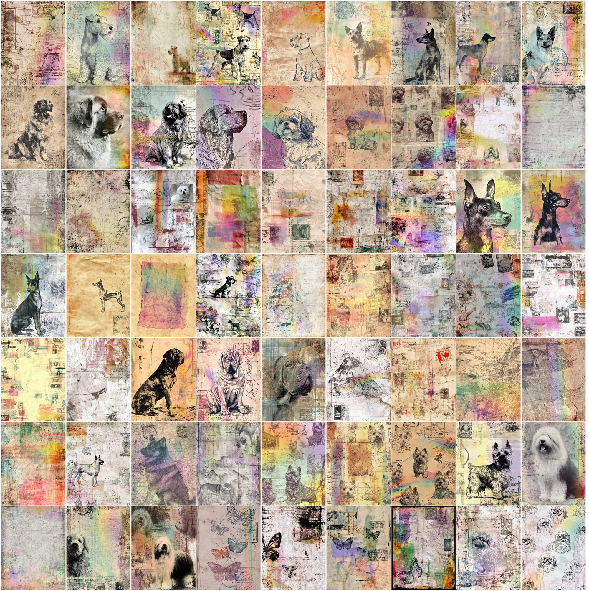 650 Dog Junk Journal Pages, Vintage Breed Ephemera, Messy Collage Scrapbook Paper