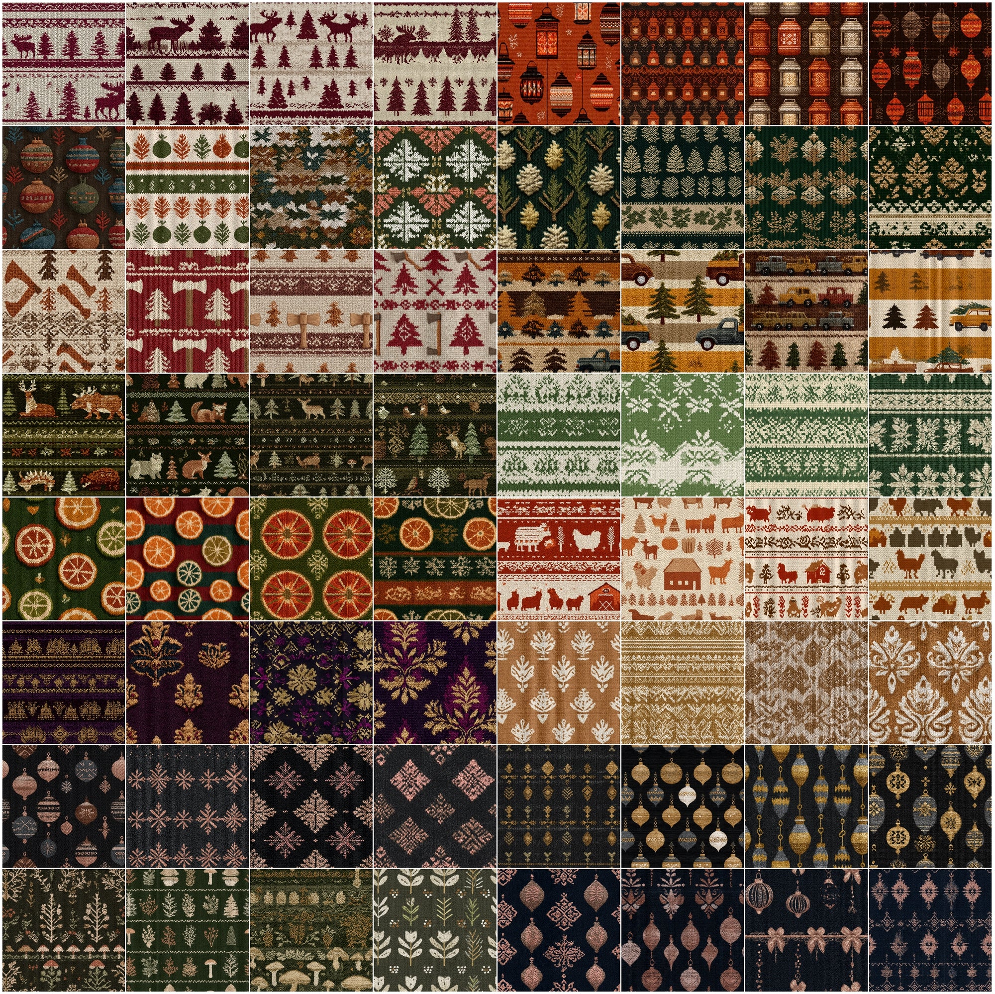 640 Seamless Christmas Knit Patterns, JPG + PAT, Holiday Sweater Textures with Commercial License