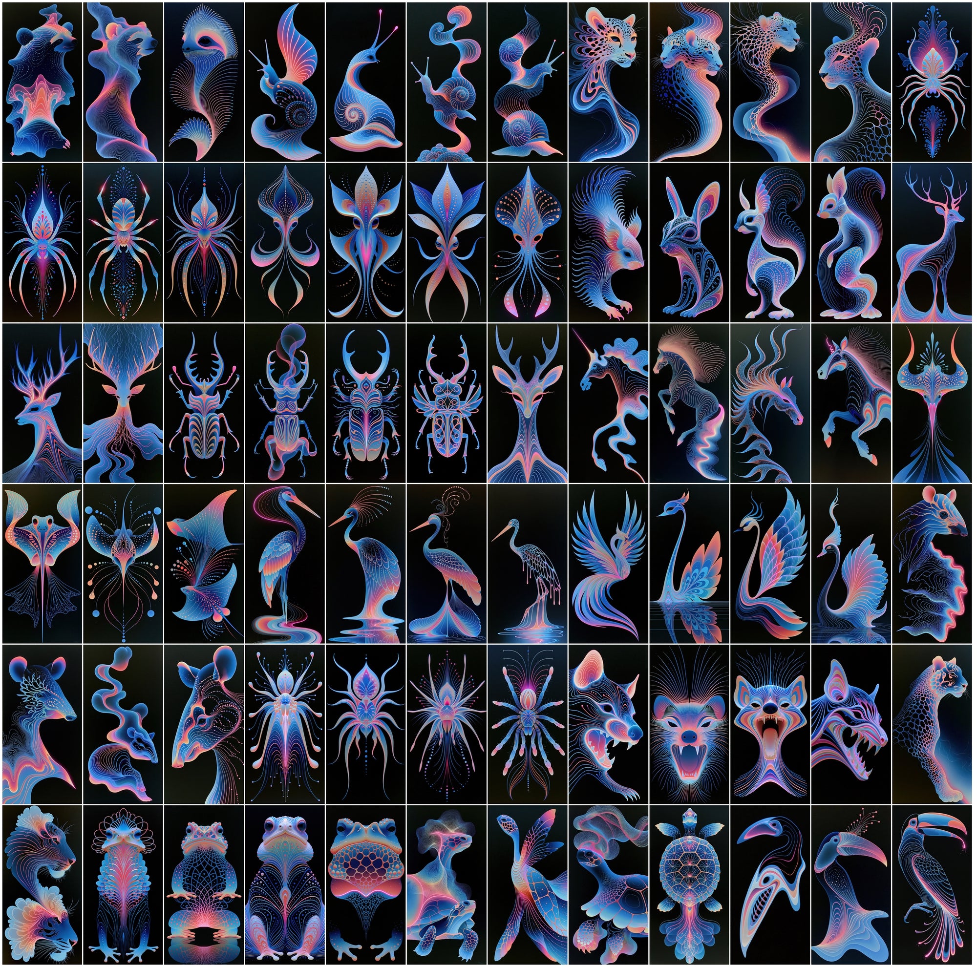620 Liquid Chrome Animals Bundle | Neon Magenta Macro Art