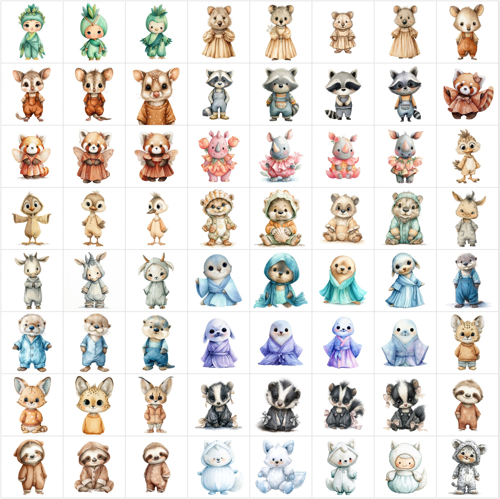 619 Baby Animal Watercolor Clipart Bundle | Cute Pastel Nursery & Baby Shower Illustrations