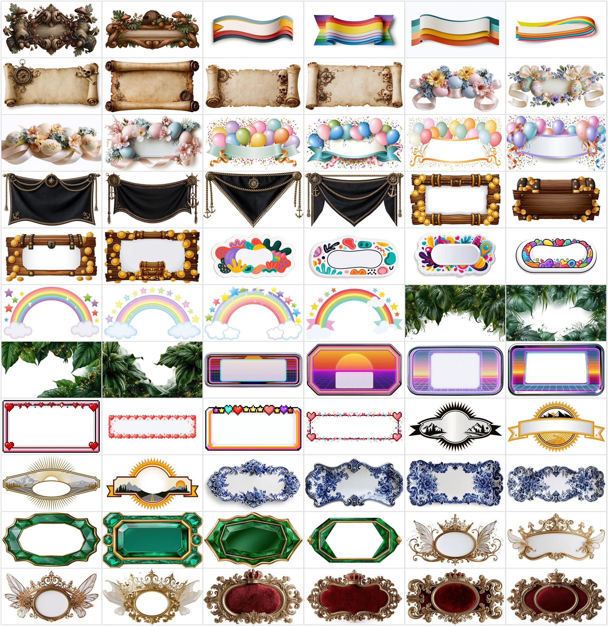 620 Blank Banner Graphics for Text, Printable Design Frames & Decorative Plaques JPG Bundle