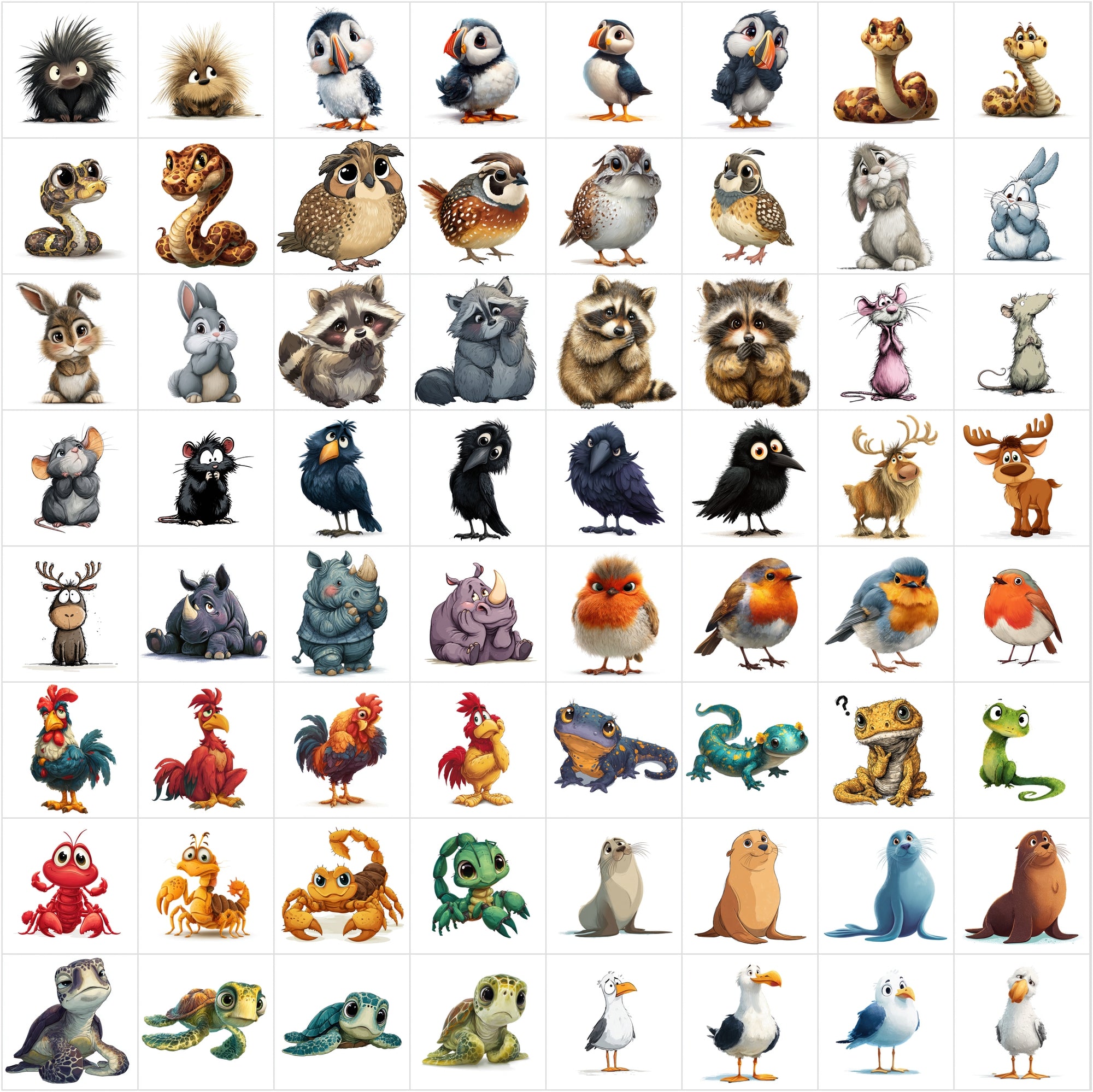 644 Shy Animal Cartoon Illustrations | White Background