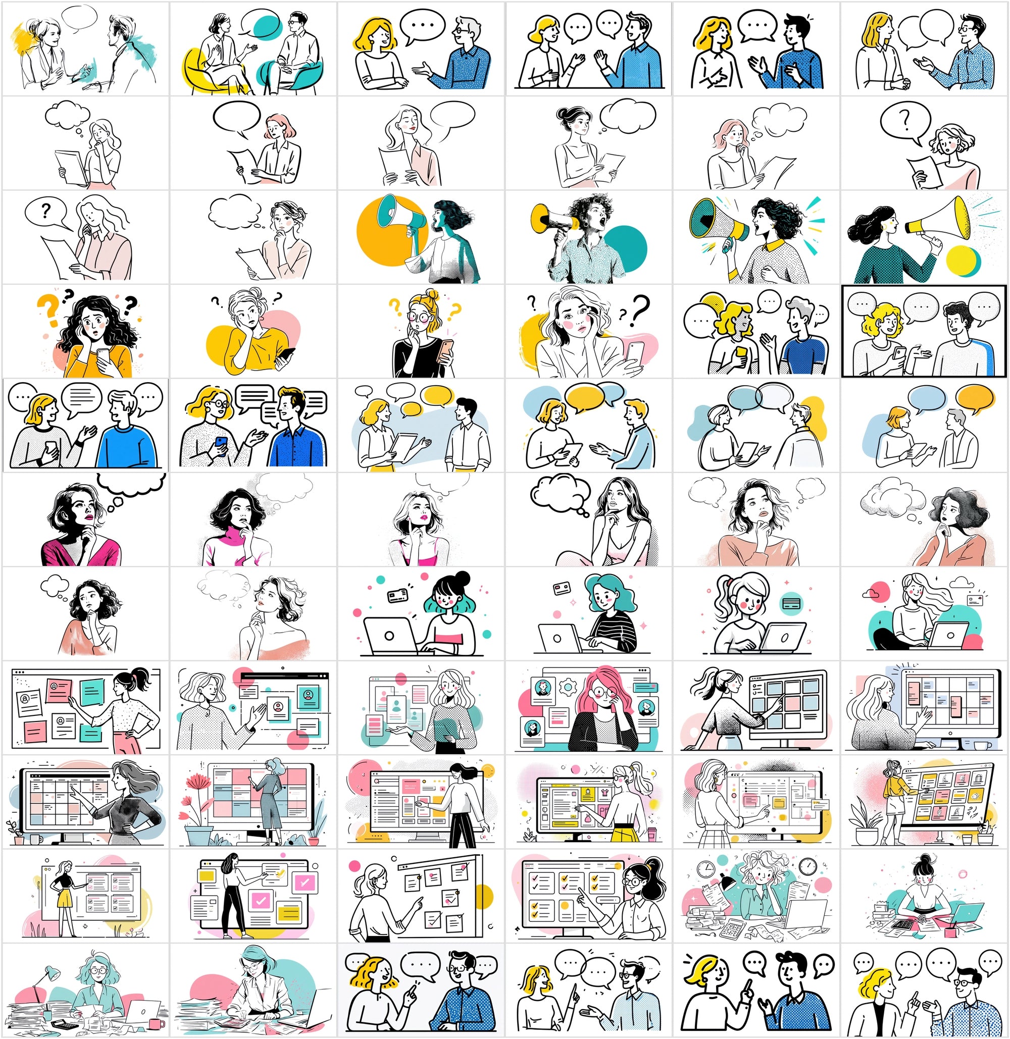 900 Business Line Art Illustrations – Chat, Office & Workflow Graphics Bundle