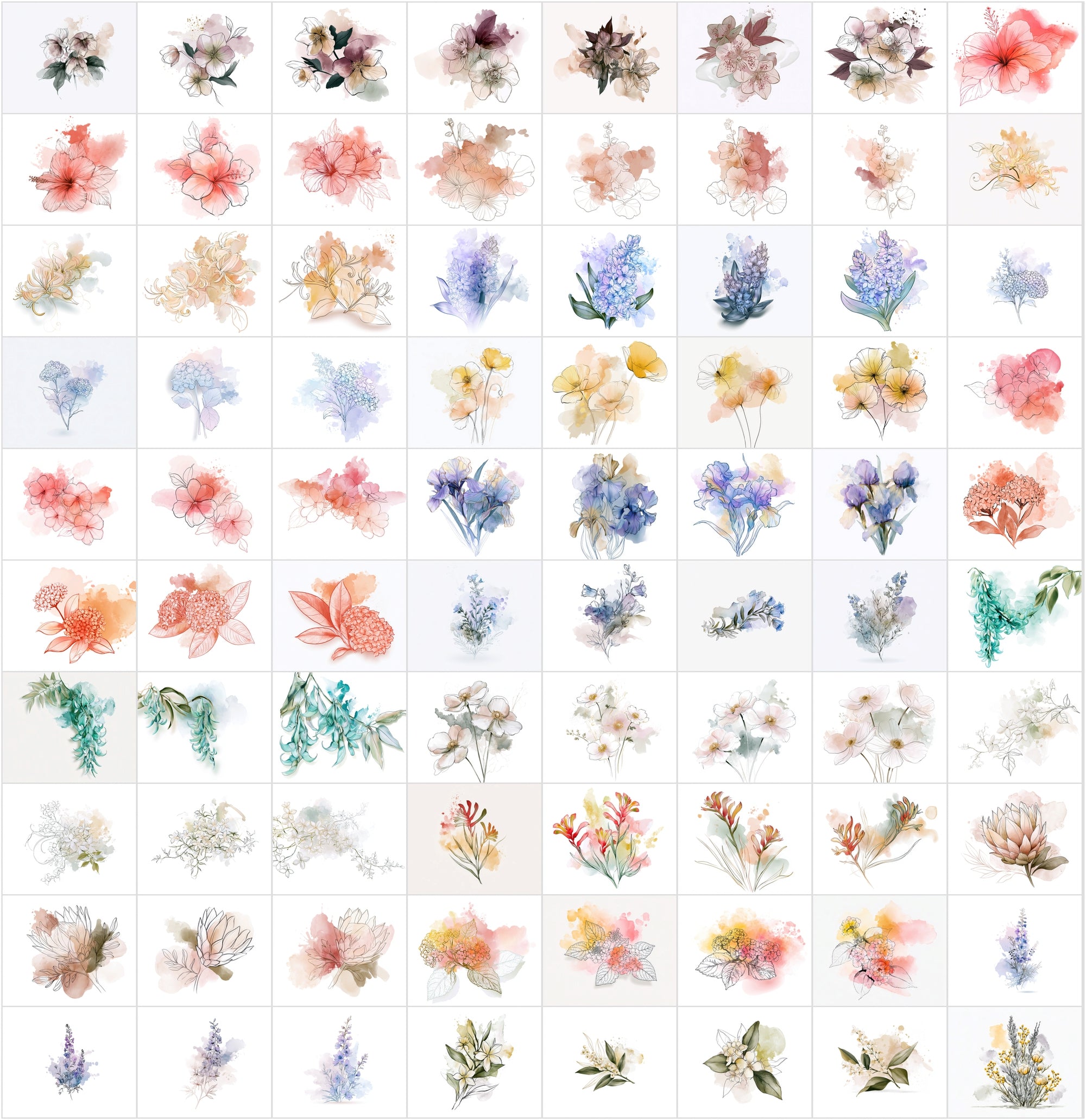 Watercolor Flower Clipart Bundle, 1140 Botanical JPG Images with Commercial License