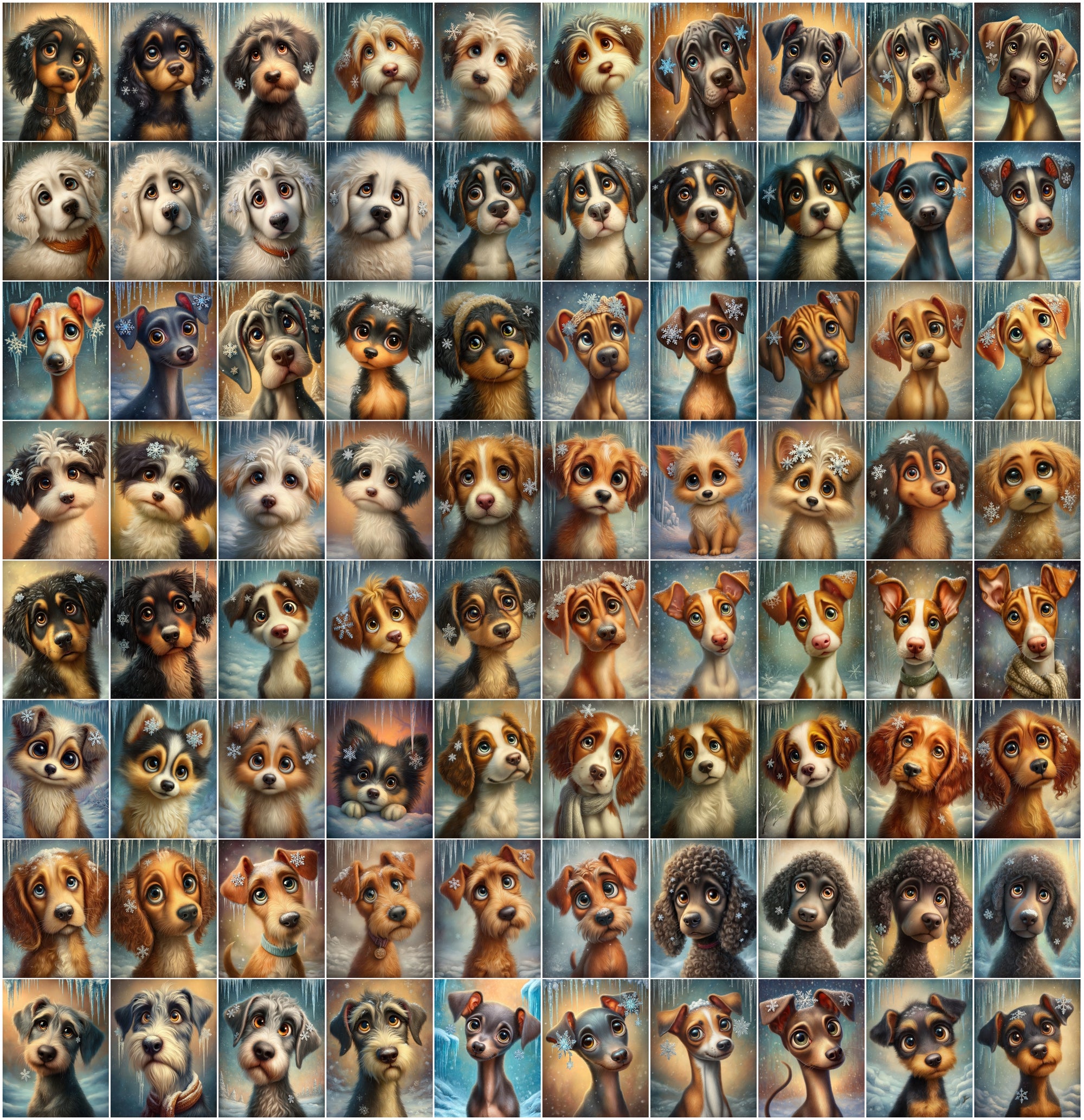 1080 Cute Dog Breed Illustrations – High-Resolution Winter Puppy Art with Commercial License
