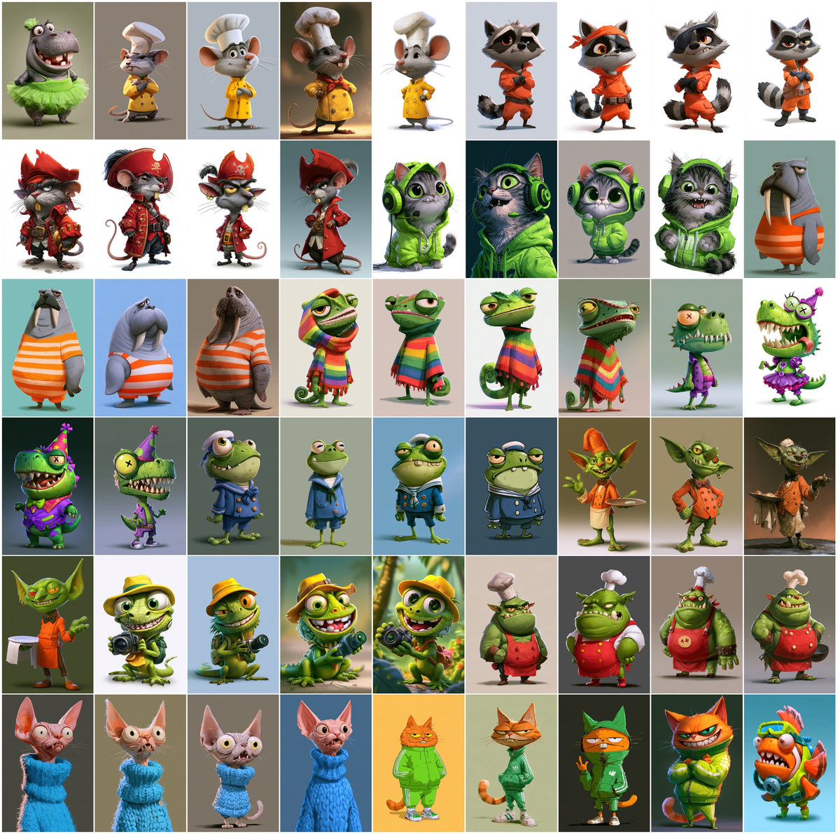 620 Cartoon Mascot Characters Bundle – Funny 2D Game Art Animals & Monsters