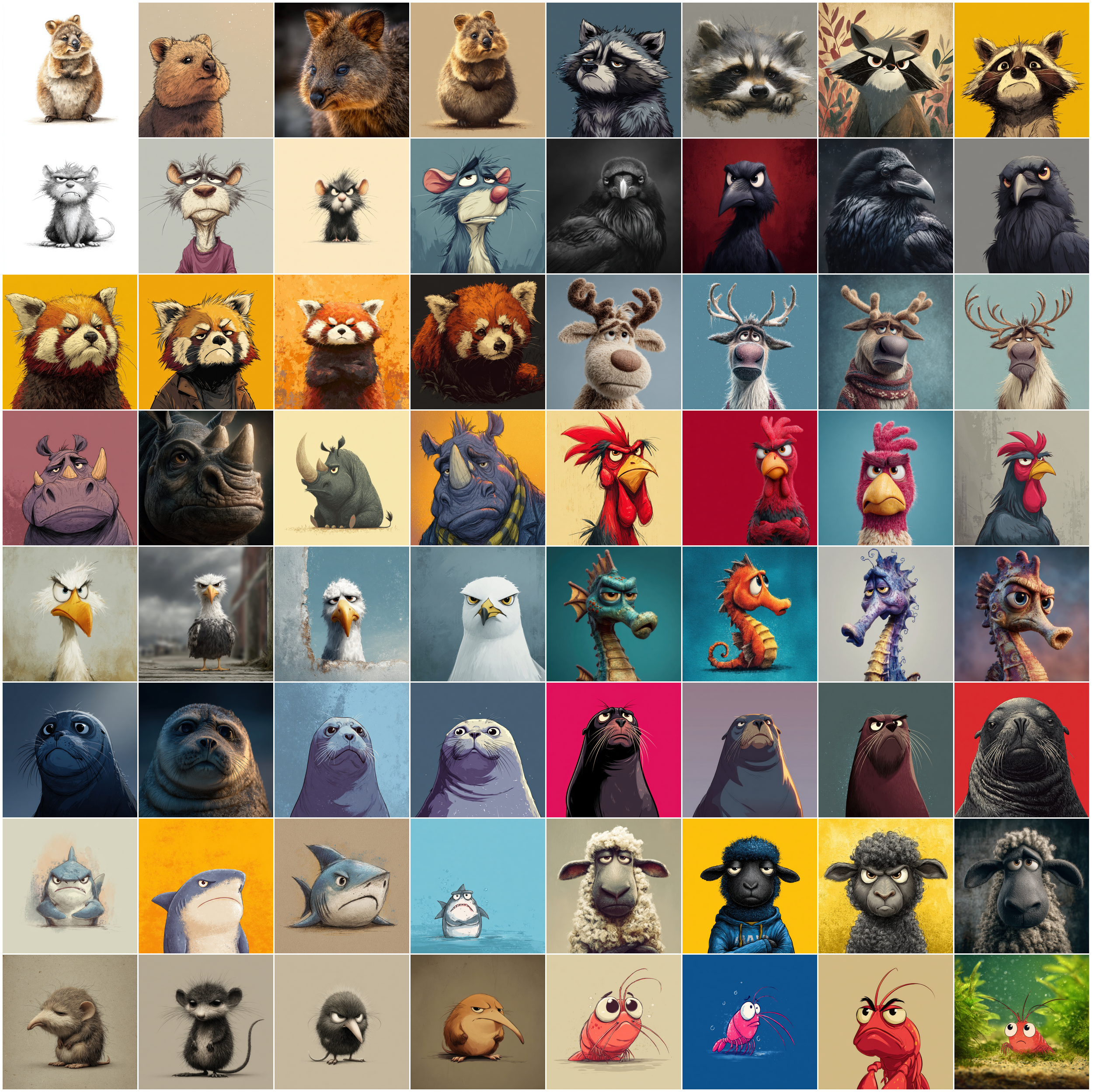 630 Sad and Grumpy Animals Digital Clipart