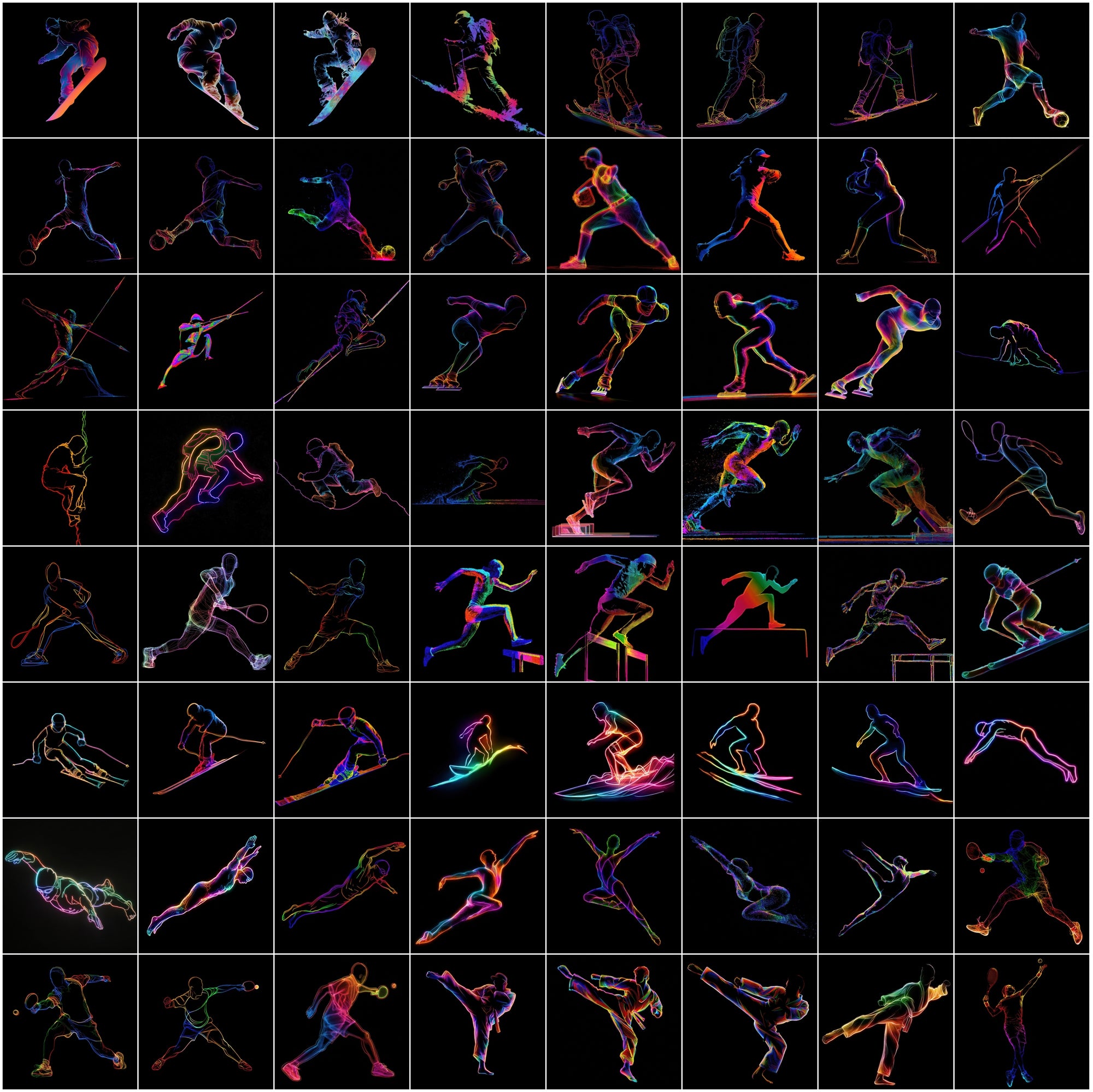 615 Neon Sports Silhouette Images Bundle – High-Resolution JPG Graphics with Commercial License