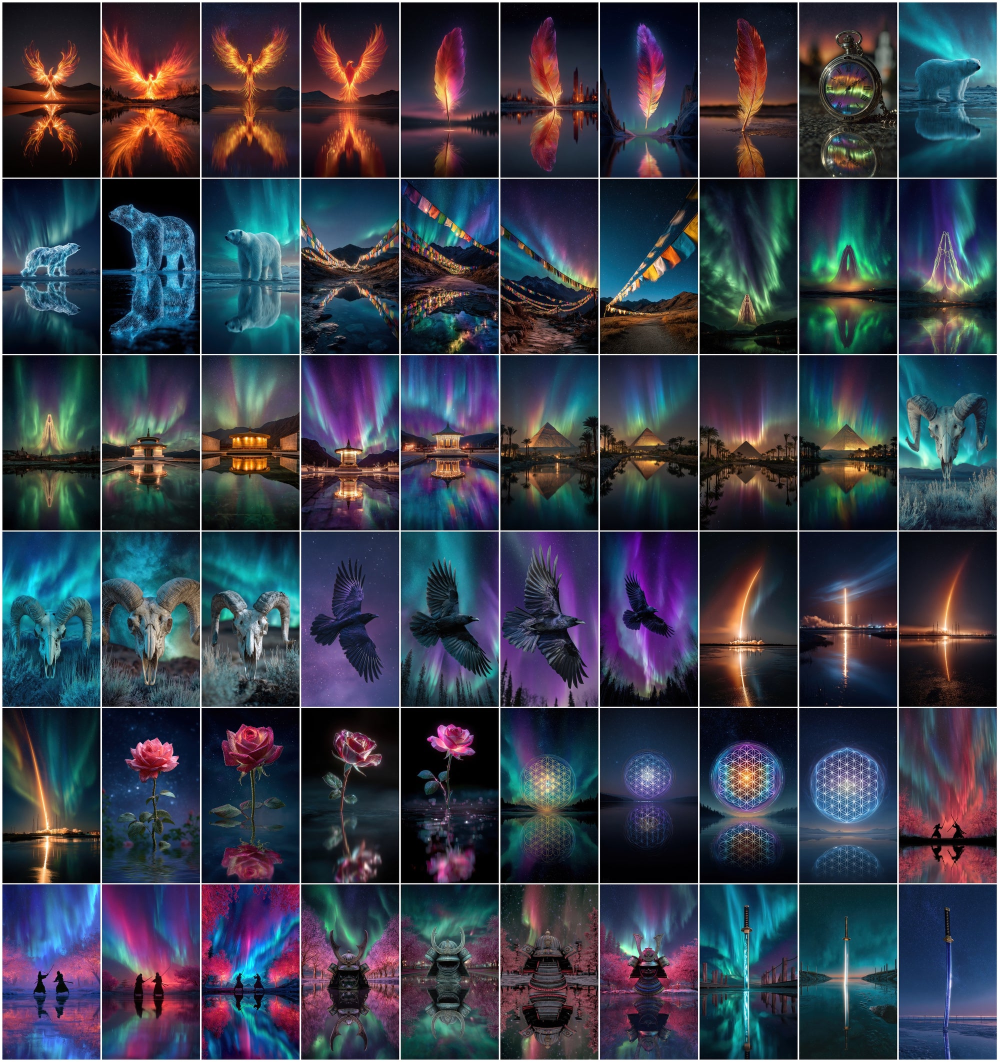 630 Aurora Borealis Celestial Images Bundle | Neon Northern Lights Galaxy Art