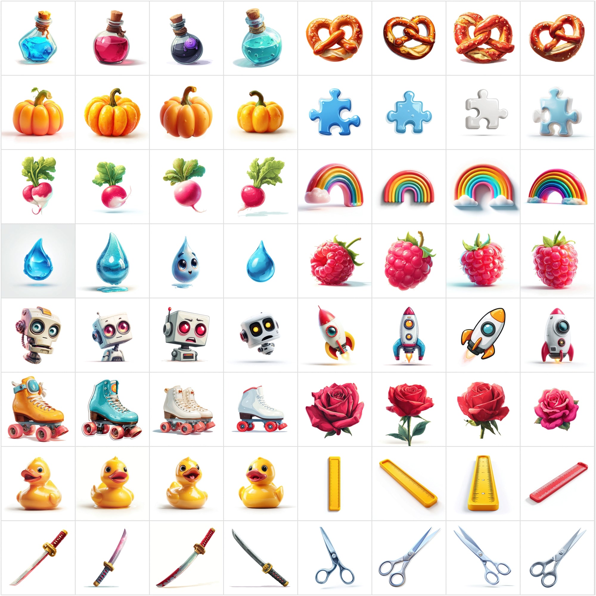 Cartoon Icon Clipart Bundle – 630 Cute JPG Icons for Crafts, POD, Stickers & Digital Designs