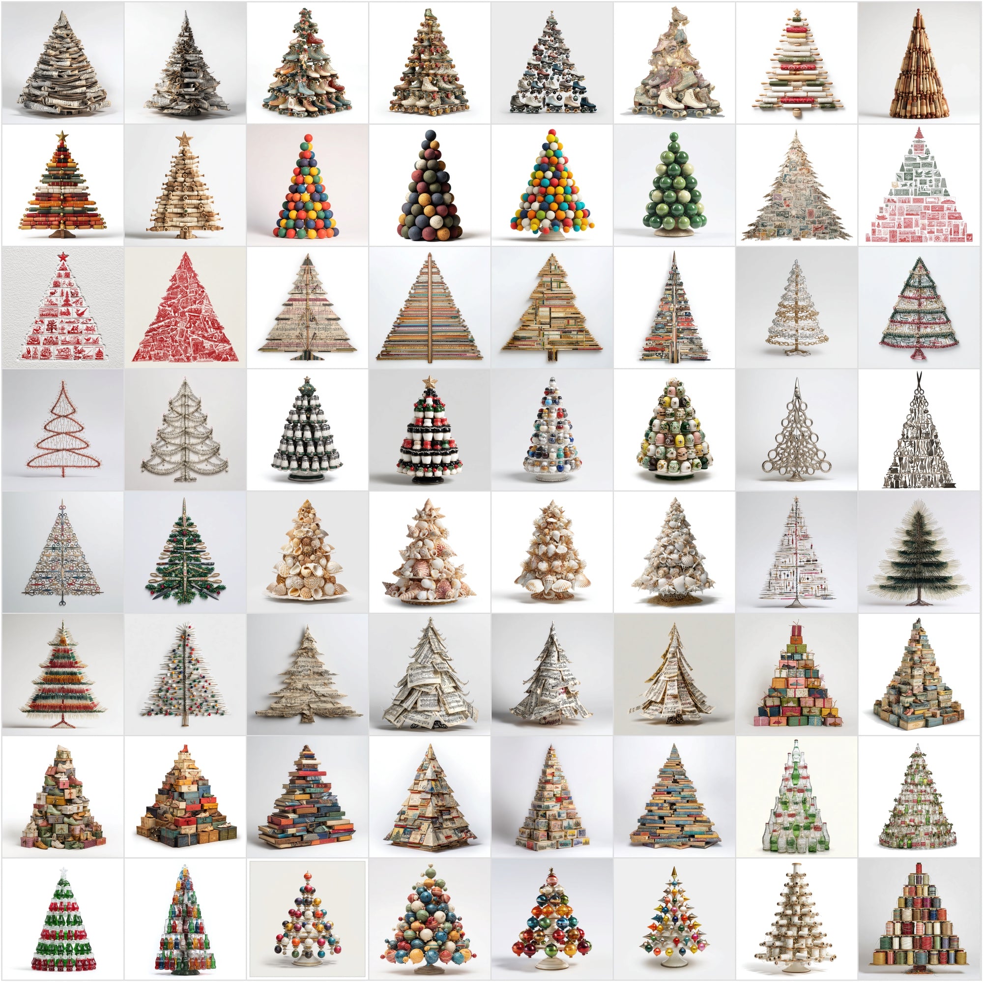 634 Retro Christmas Tree Illustrations Made from Vintage Items