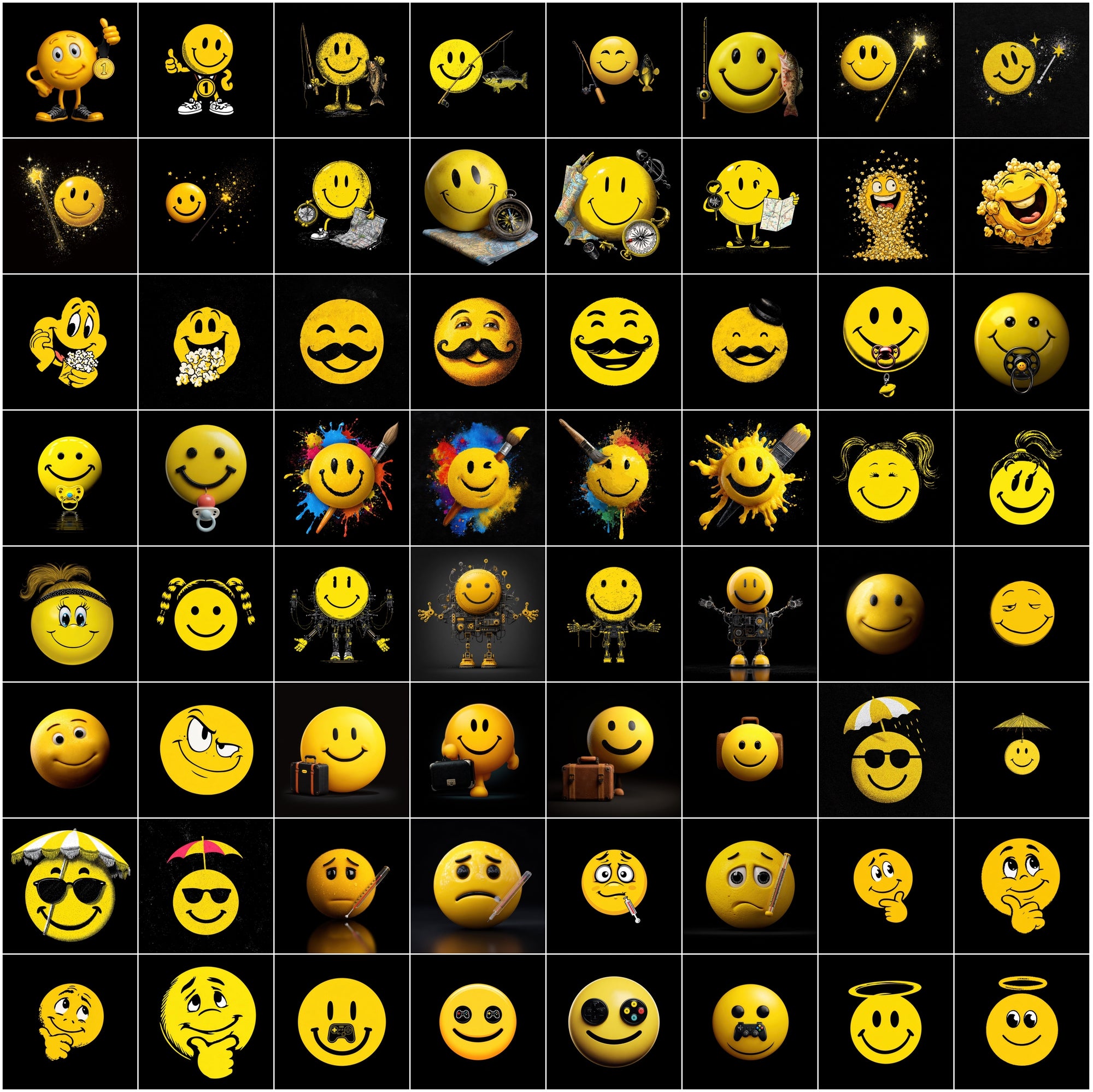 630 Yellow Emoticon Clipart Illustrations Bundle for Commercial Use