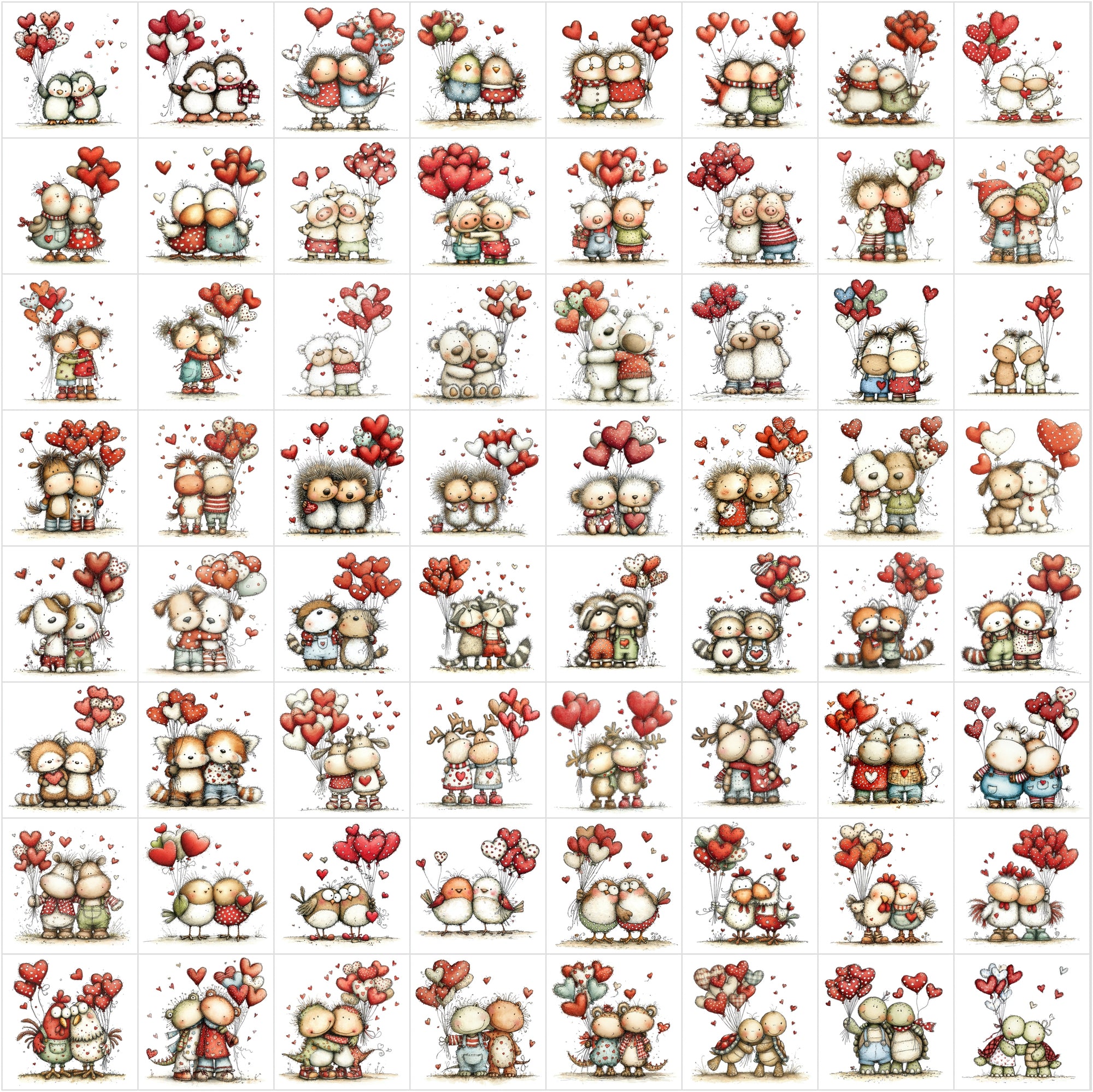 630 Animals Hugging Clipart Bundle | Valentine Cute Watercolor Style