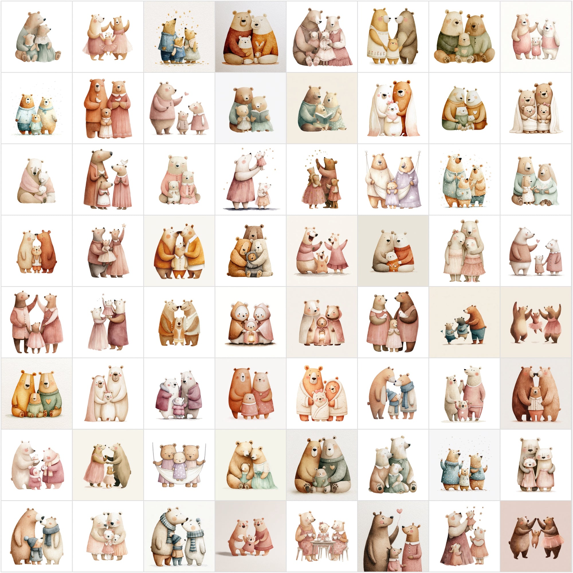 635 Scandinavian Bear Family Watercolor Illustrations | Nursery Wall Art Clipart | Whimsical Storybook Bears