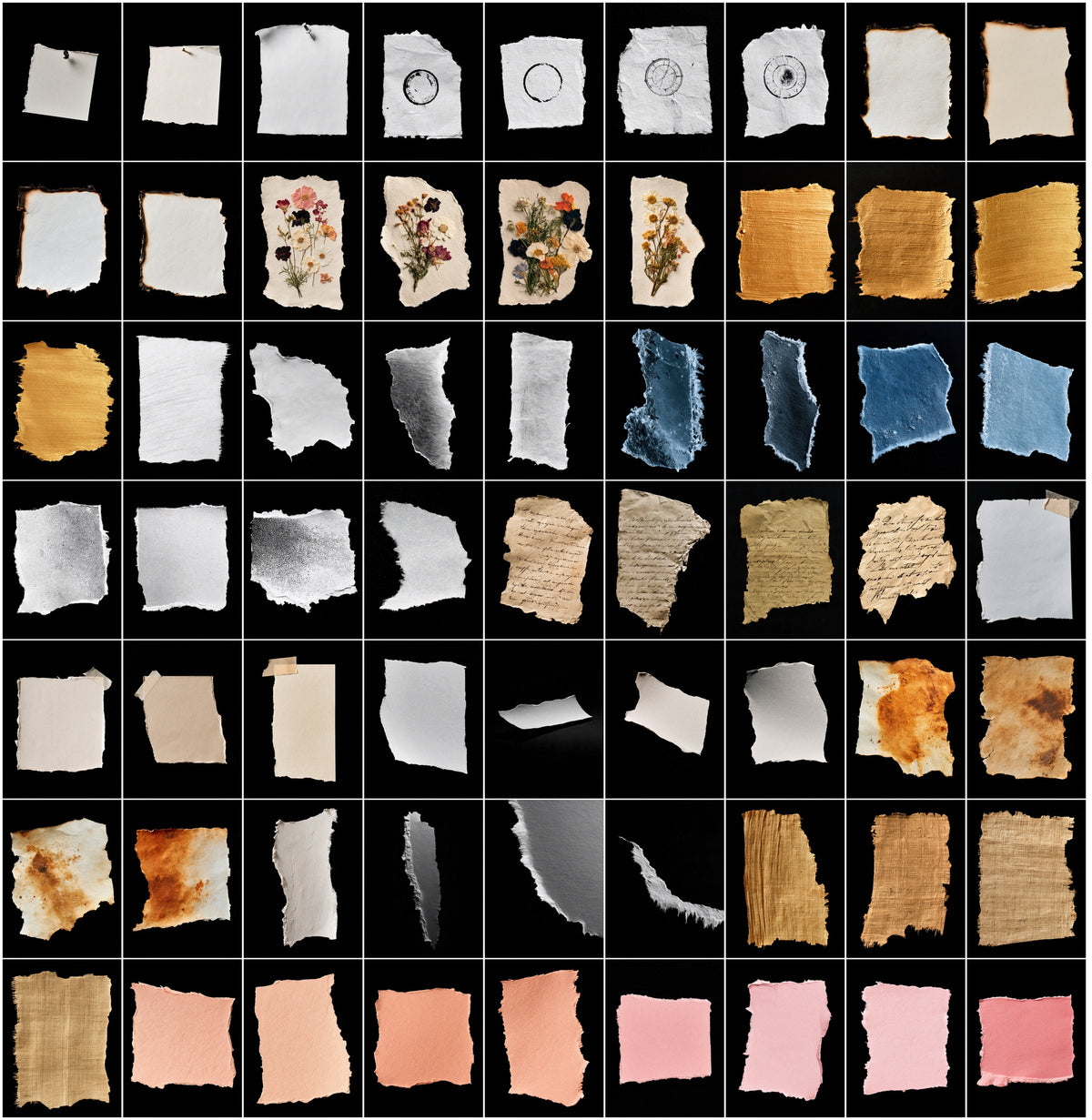 640 Torn Paper Textures Bundle – Ripped Paper Edges & Collage Scraps
