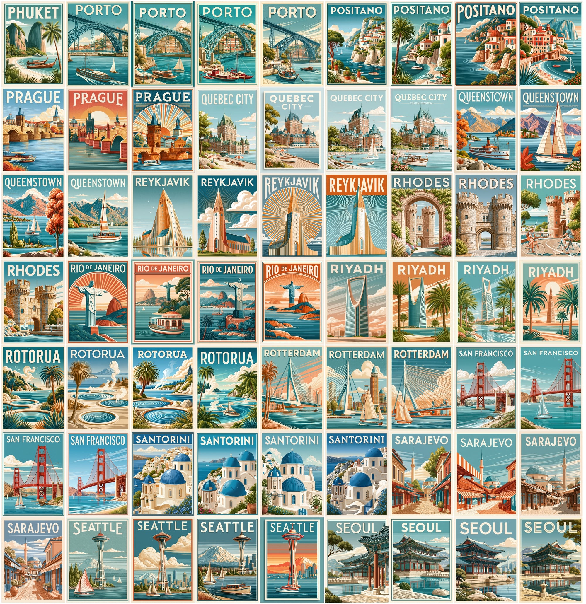 635 Vintage Travel Postcards Bundle, Printable City Posters, Retro Landmark Wall Art