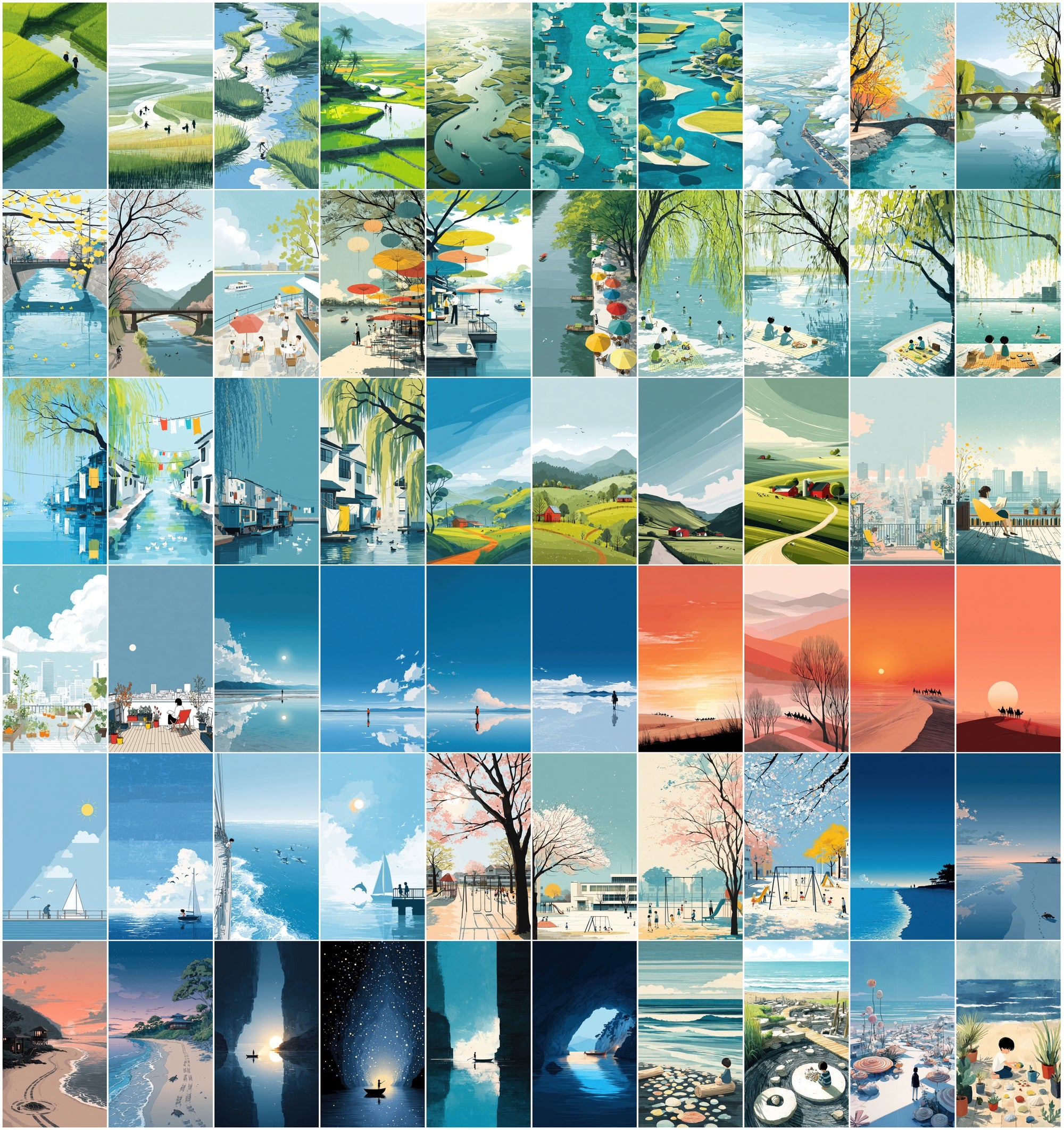 640 Flat Illustration Clipart Bundle – Nature Scenes, Children's Book Art, Commercial License,