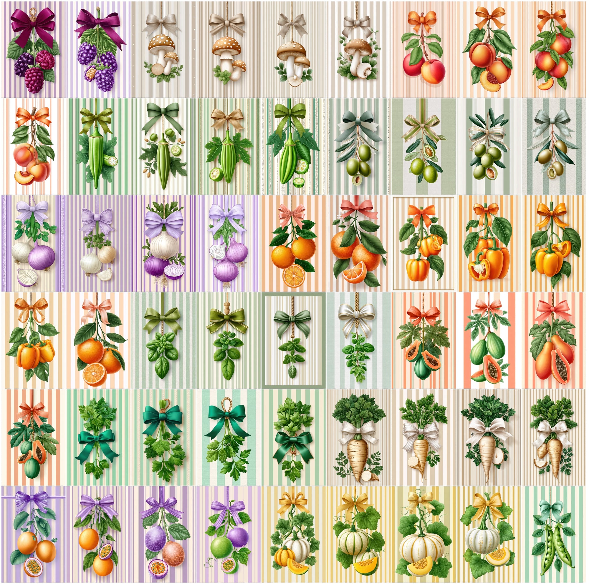 630 Fruit & Vegetable Farmhouse Illustrations, Hand Drawn Botanical JPG Clipart Bundle