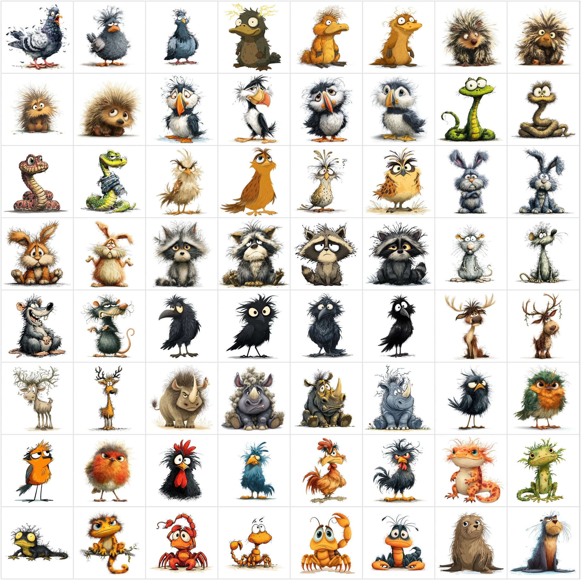 657 Frazzled Animal Cartoon Illustrations