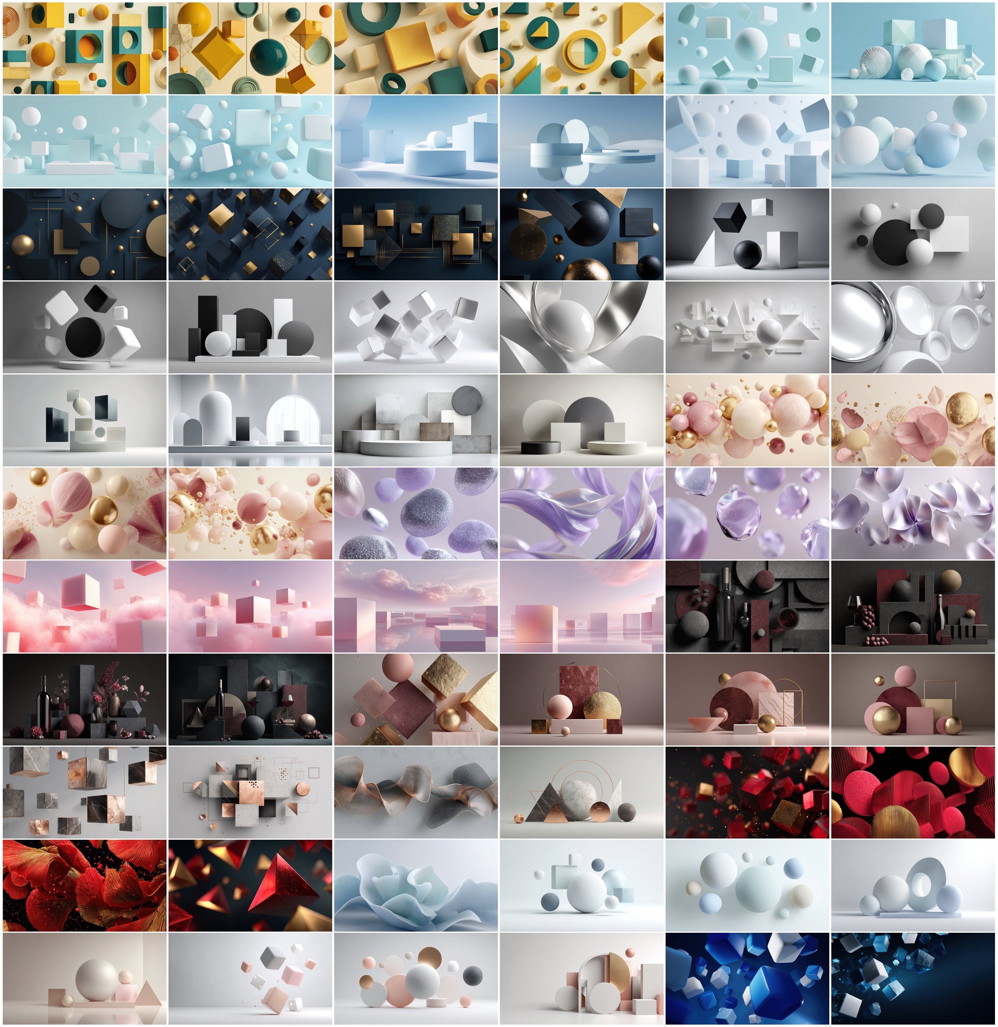 610 Colorful 3D Abstract Backgrounds Bundle | Floating Geometric Shapes