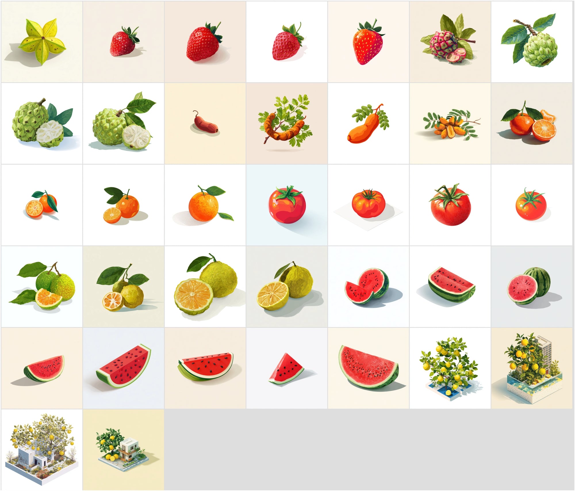 380 Isometric Fruit Illustrations