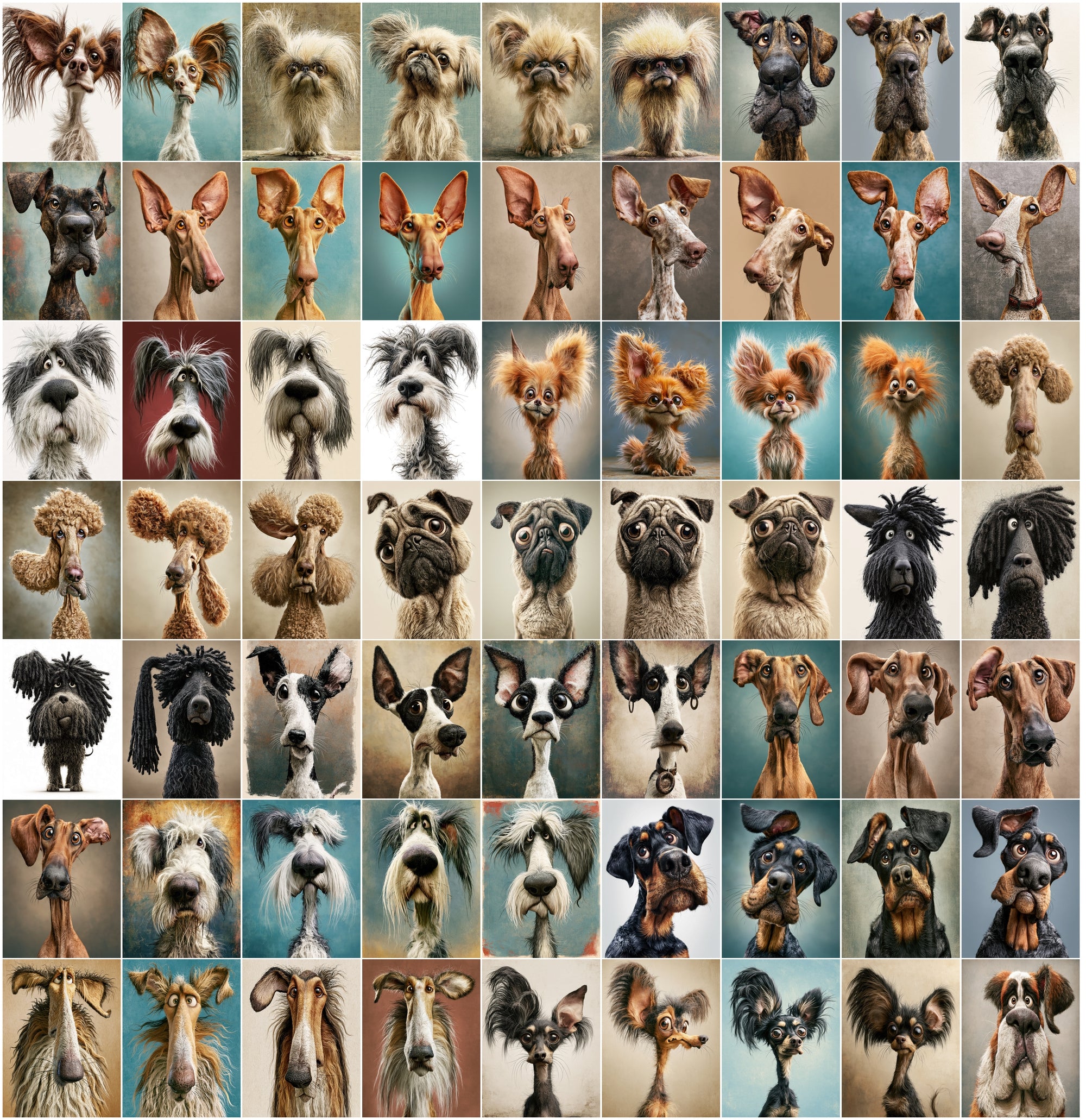 620 Caricature Dogs Clipart Bundle | Funny Dog Portrait JPG Images for Commercial Use