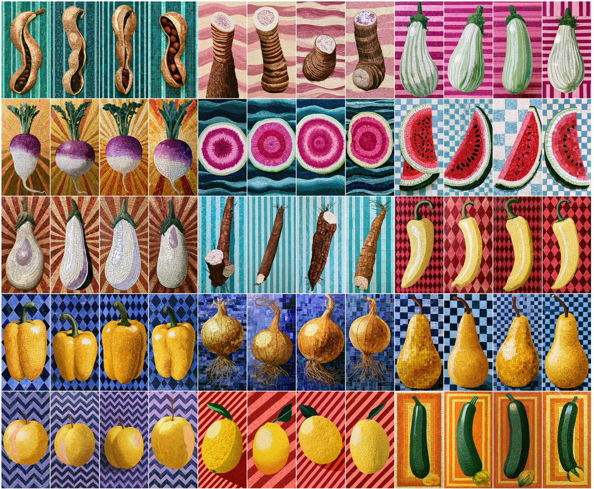 636 Mosaic Fruit & Vegetable Clipart Bundle | Mosaic Art Wall Prints, Kitchen Decor JPG