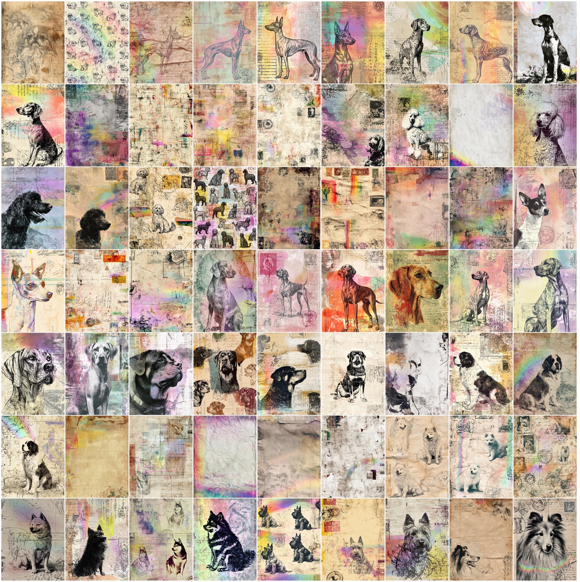 650 Dog Junk Journal Pages, Vintage Breed Ephemera, Messy Collage Scrapbook Paper