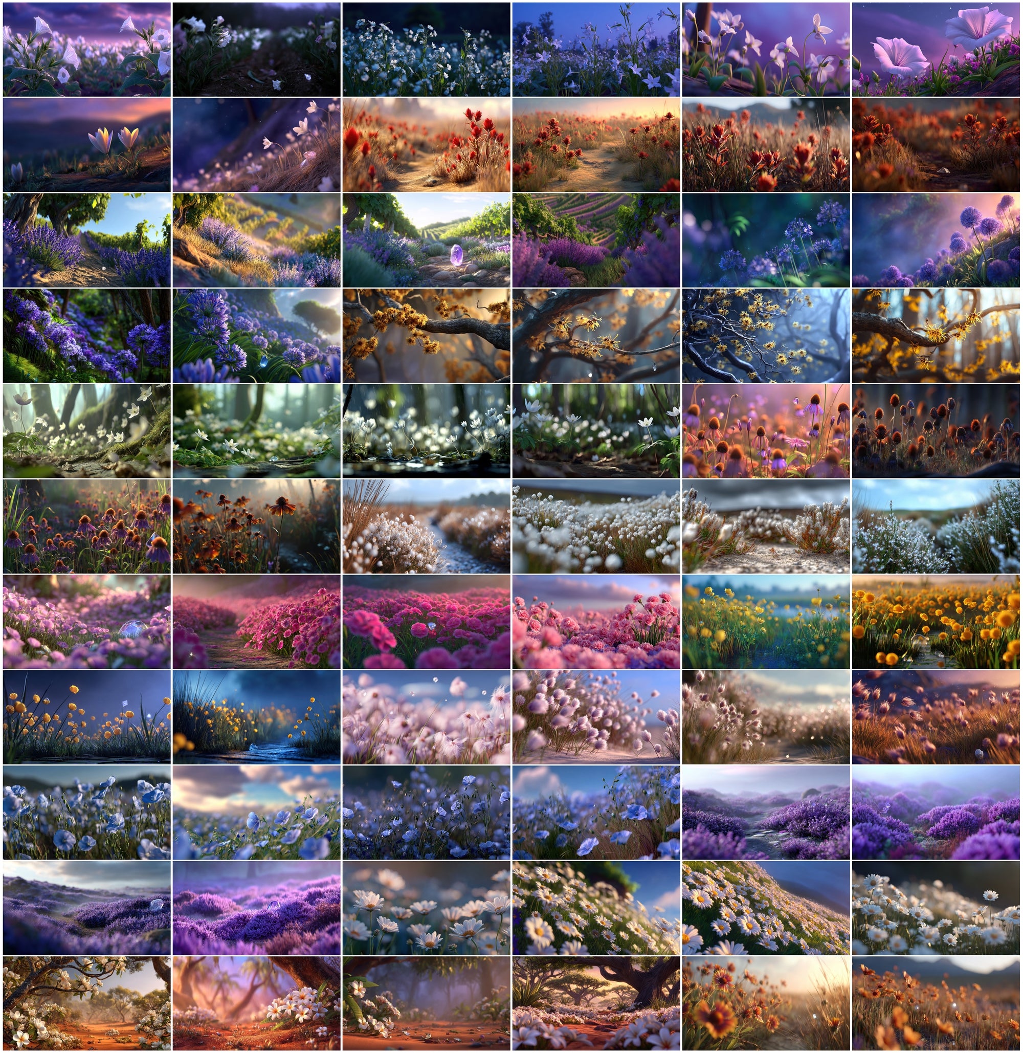 635 Enchanted Floral Landscapes JPG Bundle, Cinematic Wildflower Fields